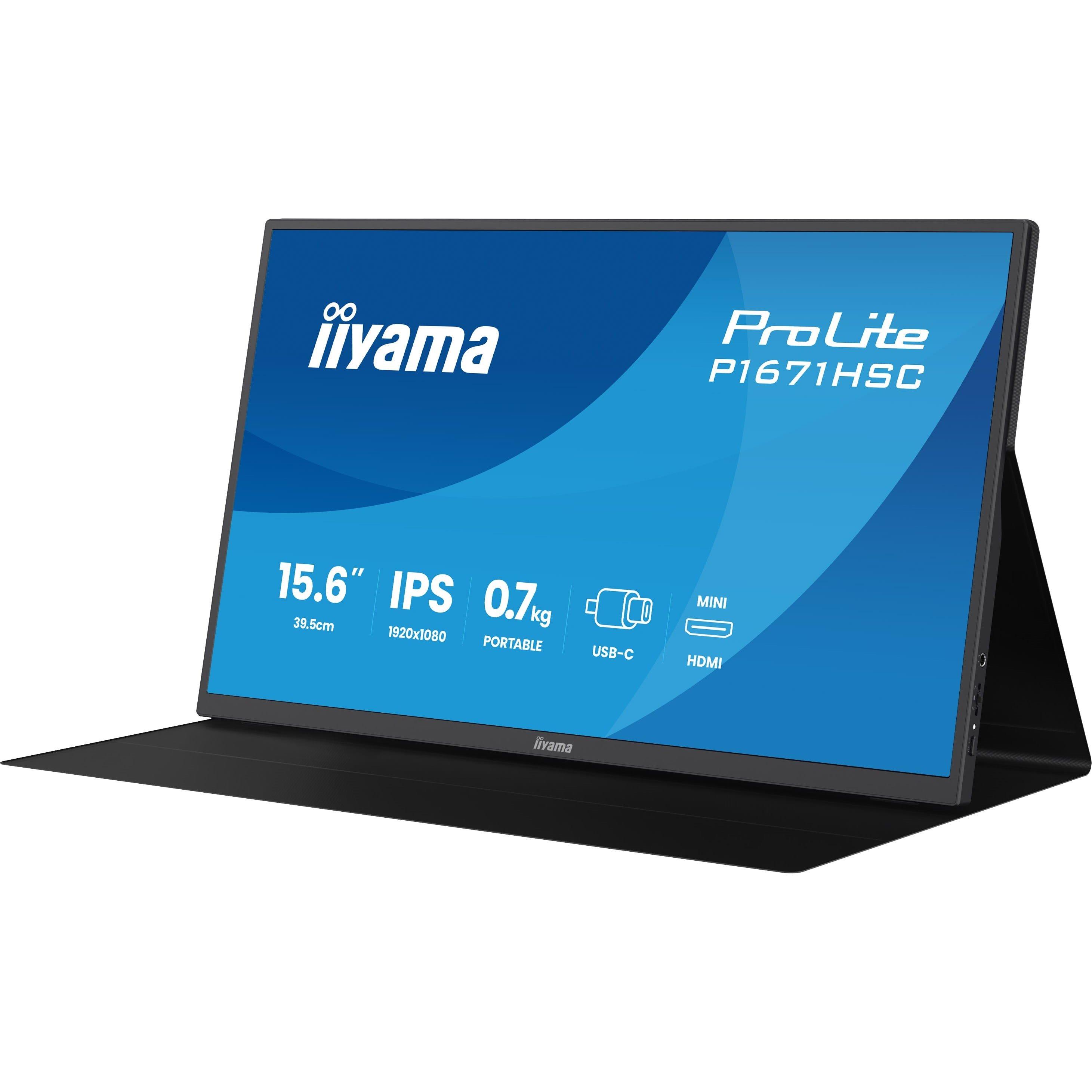 Zwart - iiyama - PROLITE P1671HSC-B1 15.6 Inch Portable Full HD IPS Monitor - 5