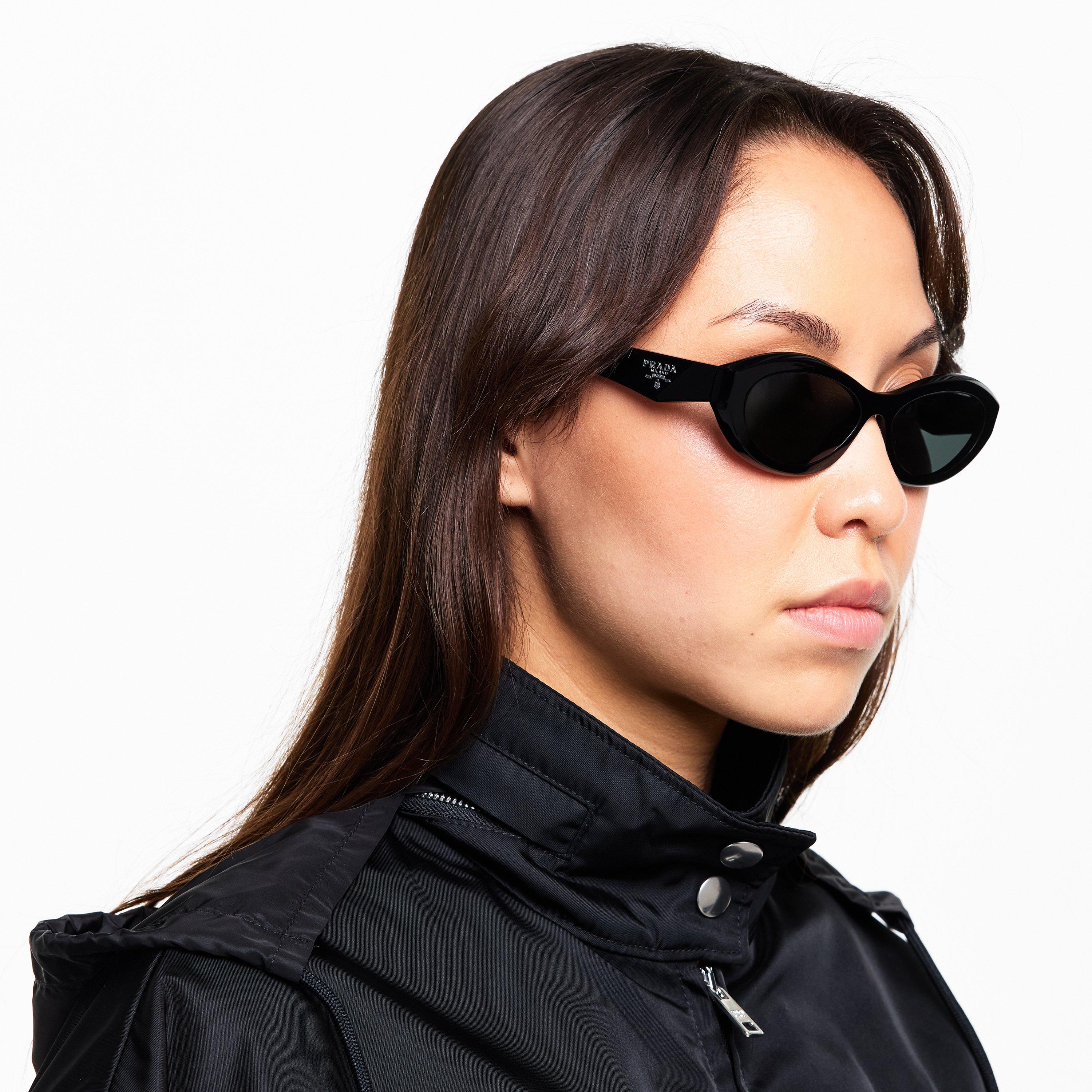 Black/Grey - Prada - Women's Oval Sunglasses - 3