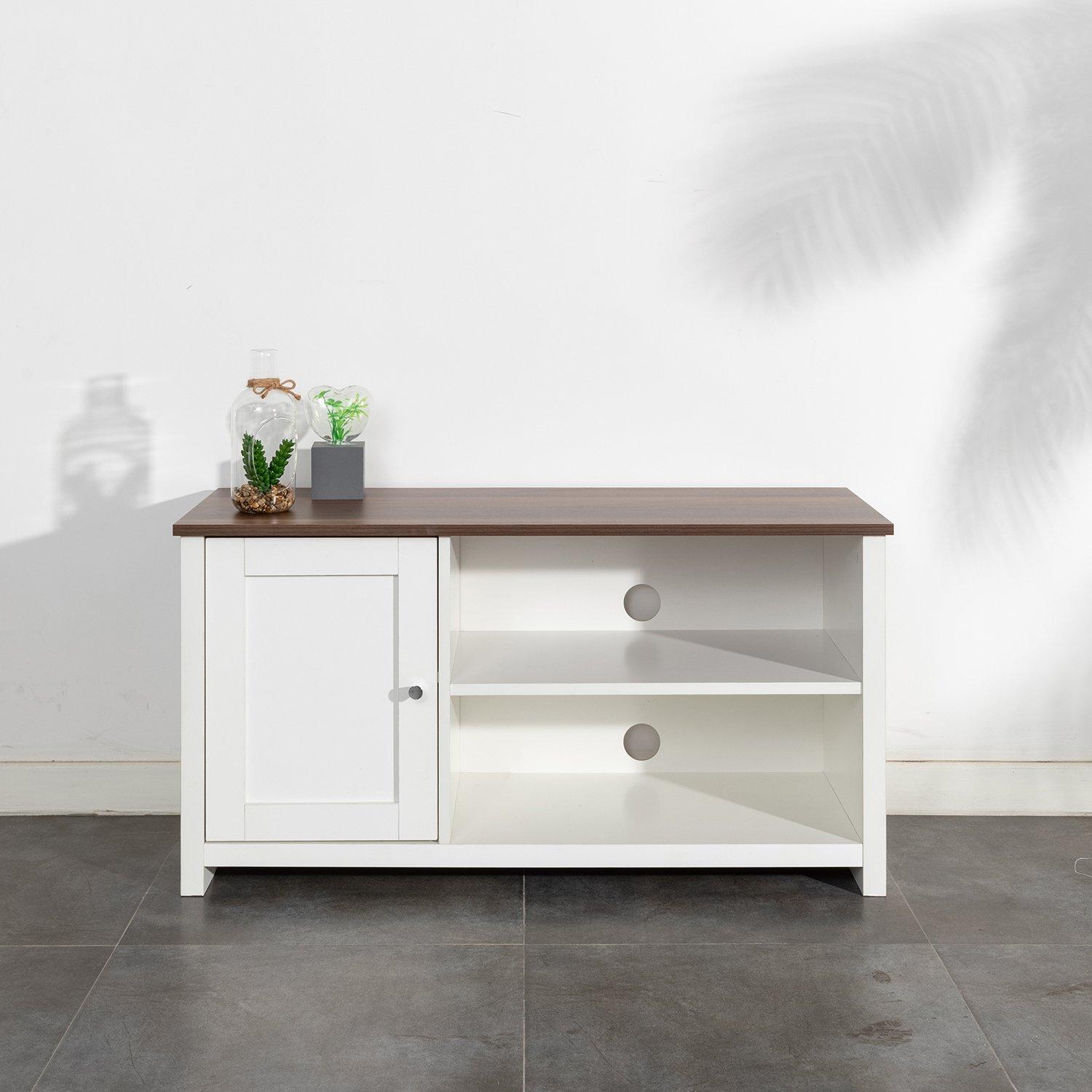 Grey - FurnitureR - TV Stand with Storage Shelves and 1 Door for Living Room - 1