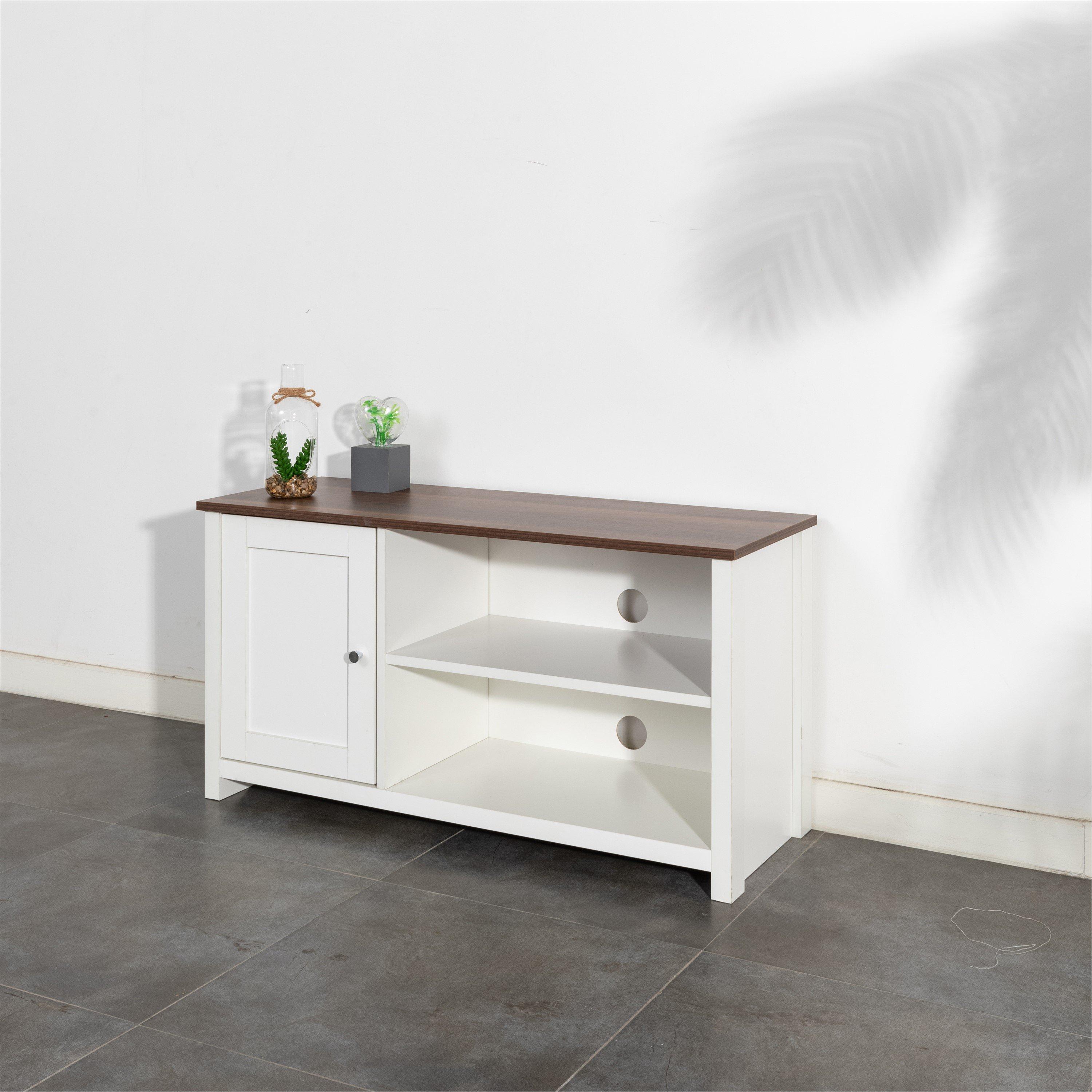 Grey - FurnitureR - TV Stand with Storage Shelves and 1 Door for Living Room - 2