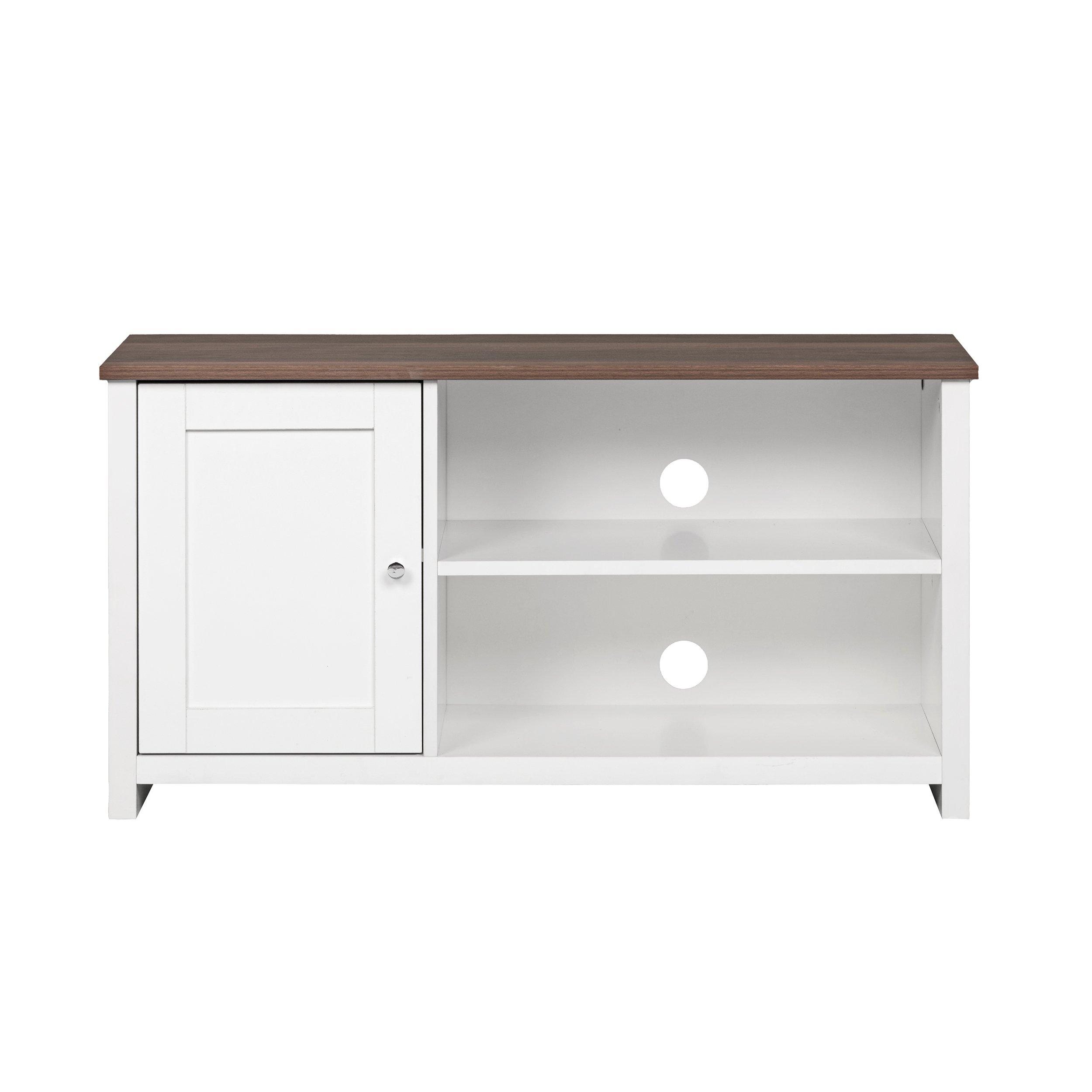 Grey - FurnitureR - TV Stand with Storage Shelves and 1 Door for Living Room - 3