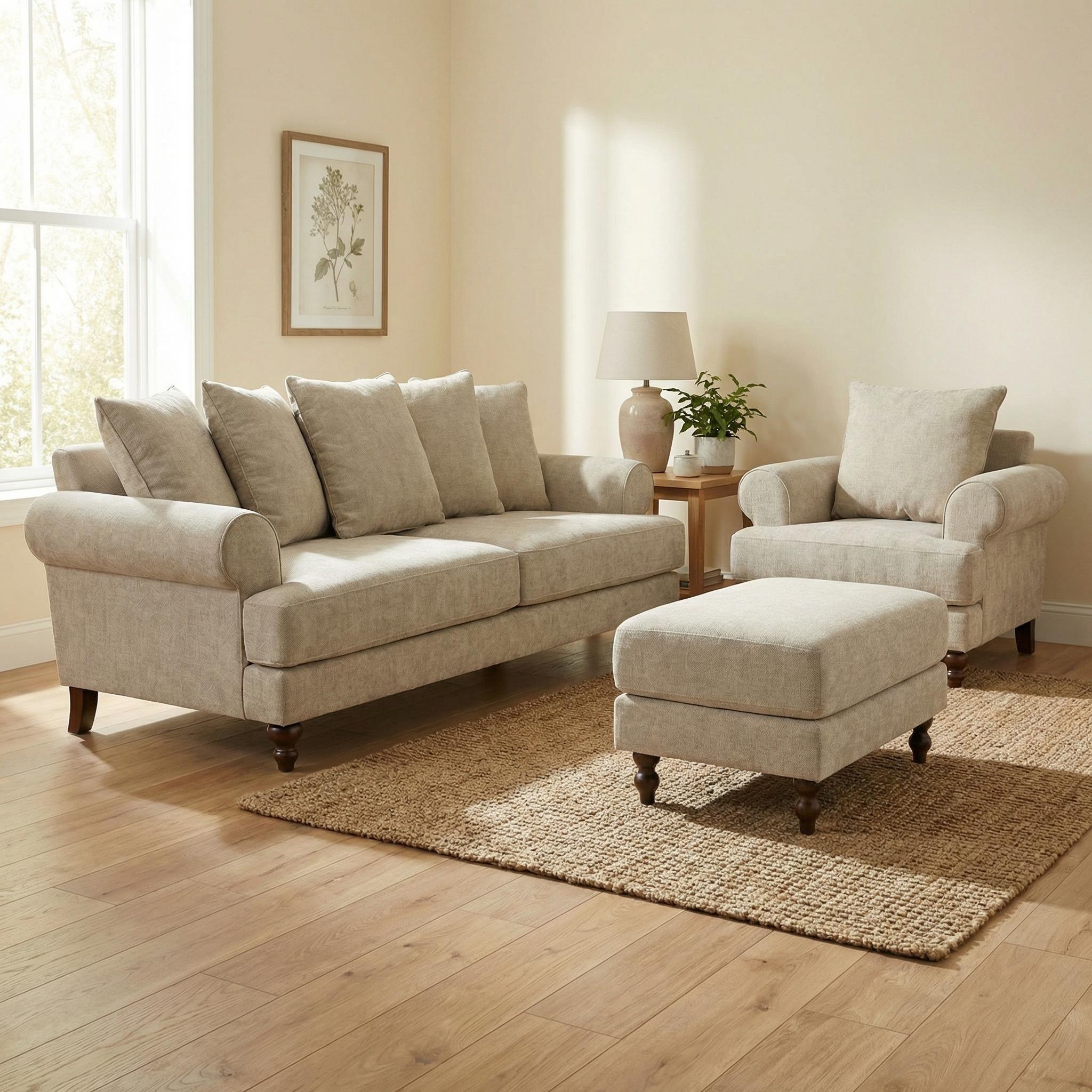 Biege Chenille - Biba - Freddy 3 Seat Chenille Sofa - 7