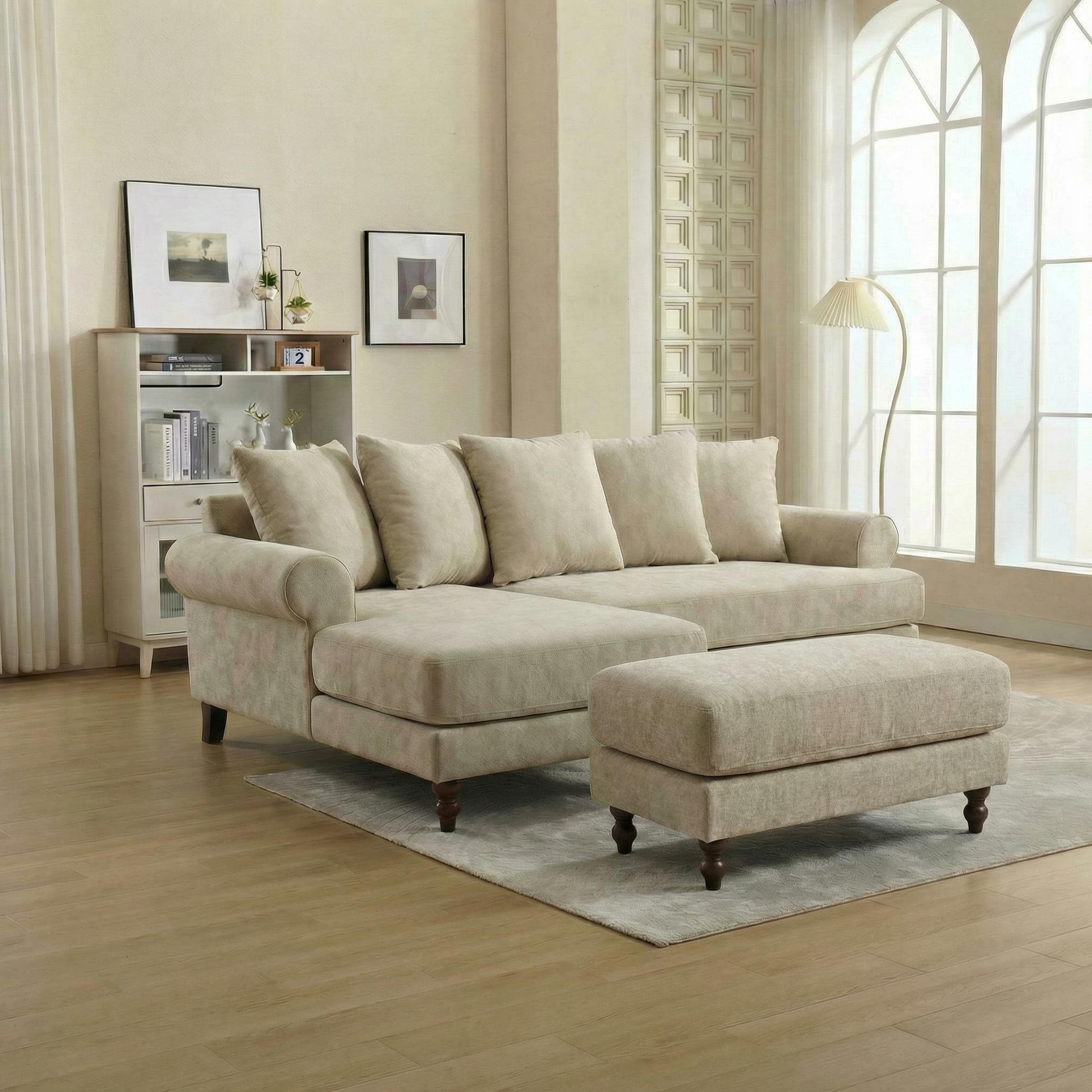 Biege Chenille - Biba - Freddy Footstool - 5