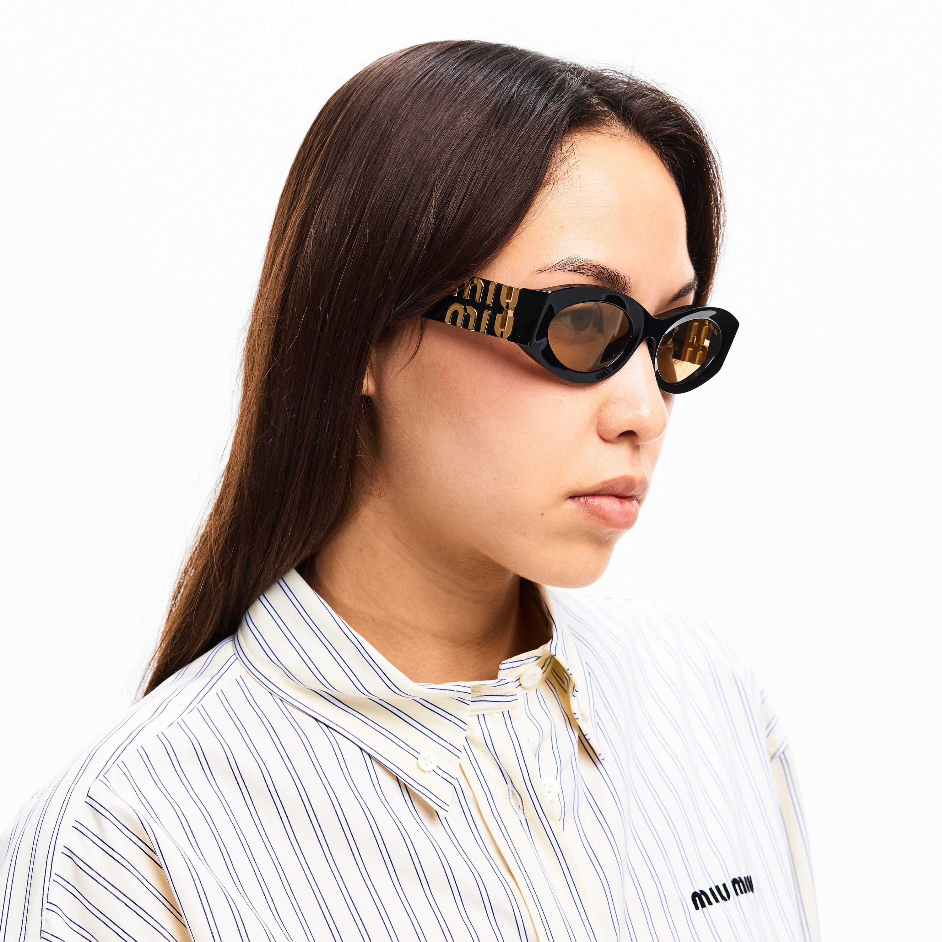 Black - Miu Miu - Women's Oval Sunglasses - 3