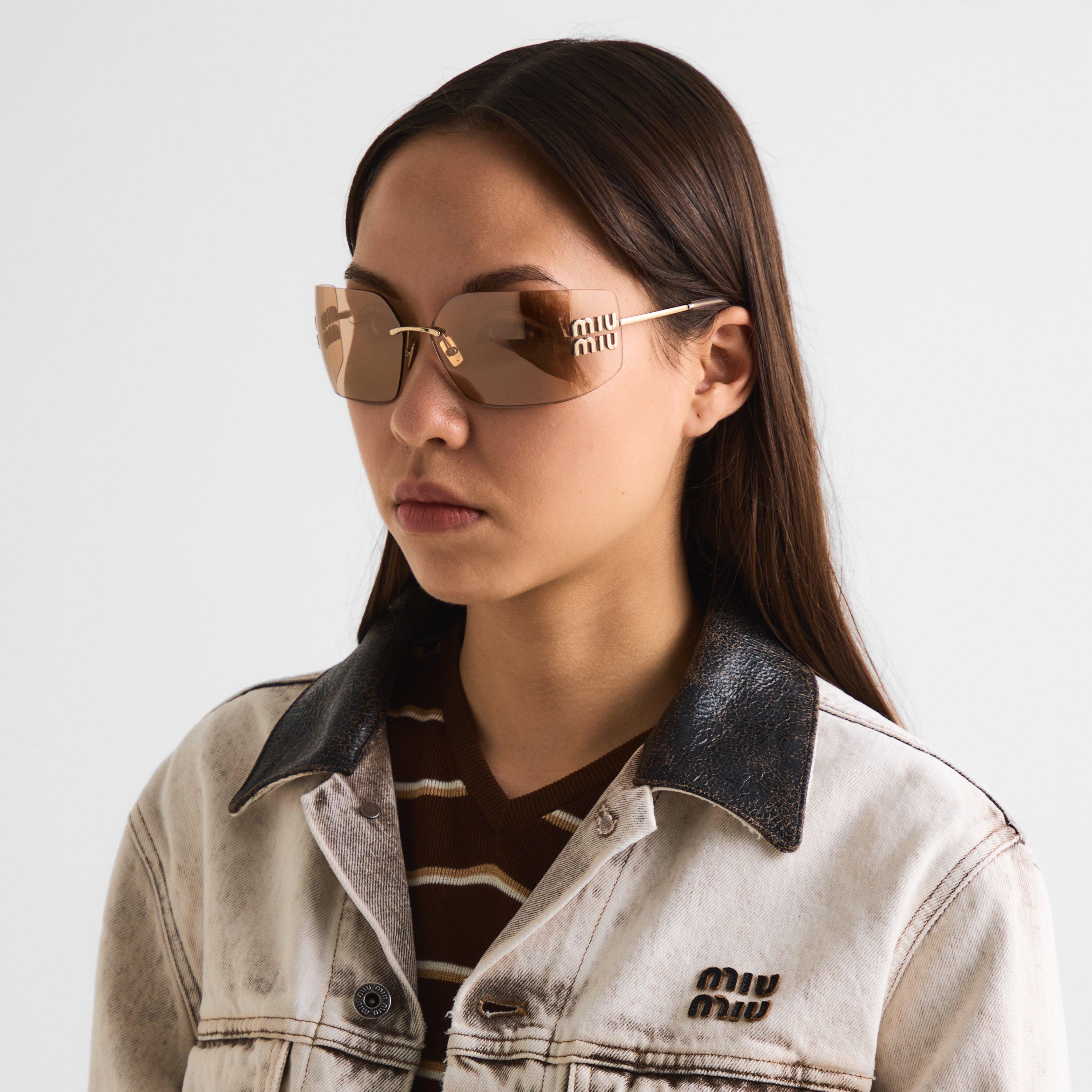 Pale Gold - Miu Miu - Women's Shield Sunglasses - 3