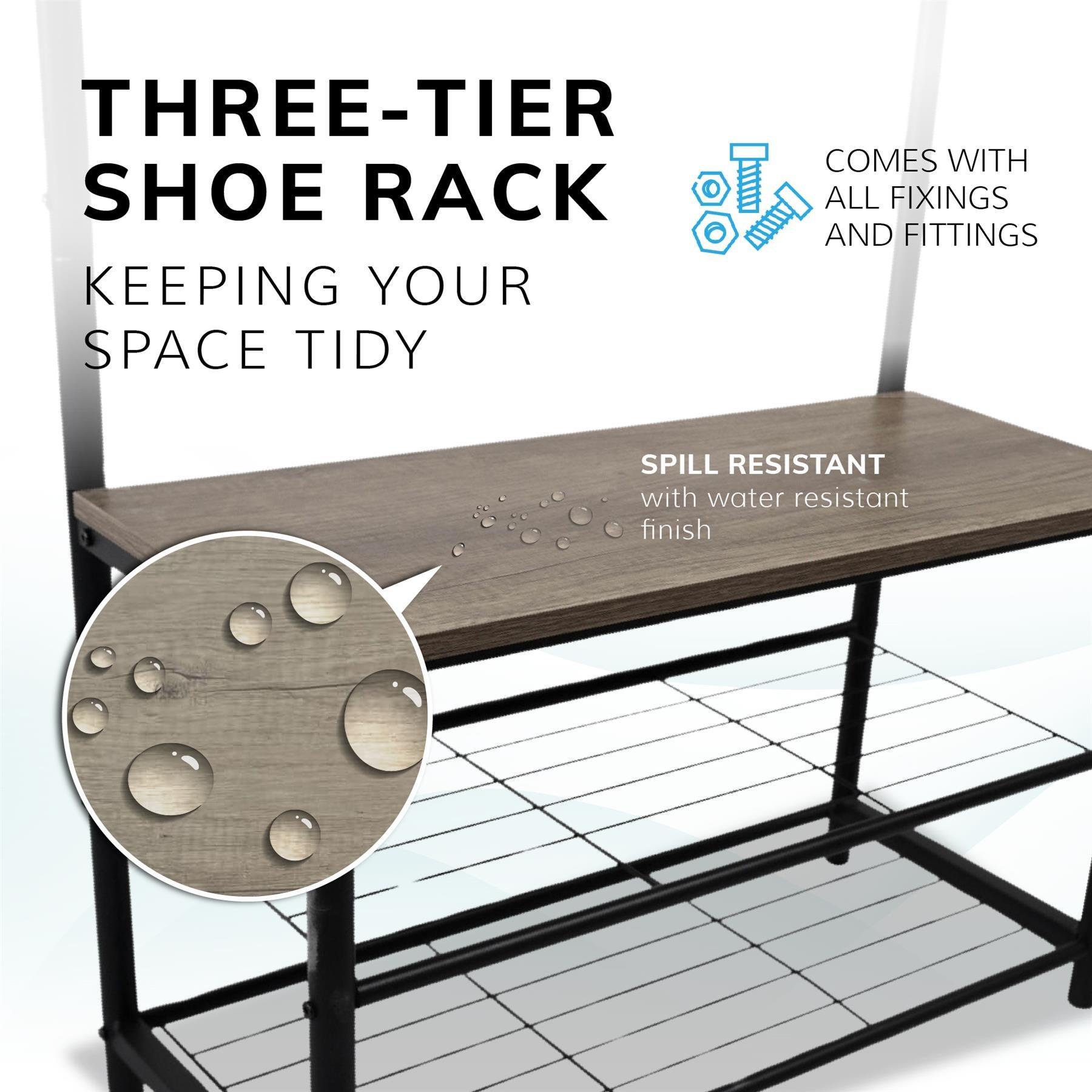 Rustic Light Br - House of Home - Multi Function Coat Stand Black frame rustic grey - 3