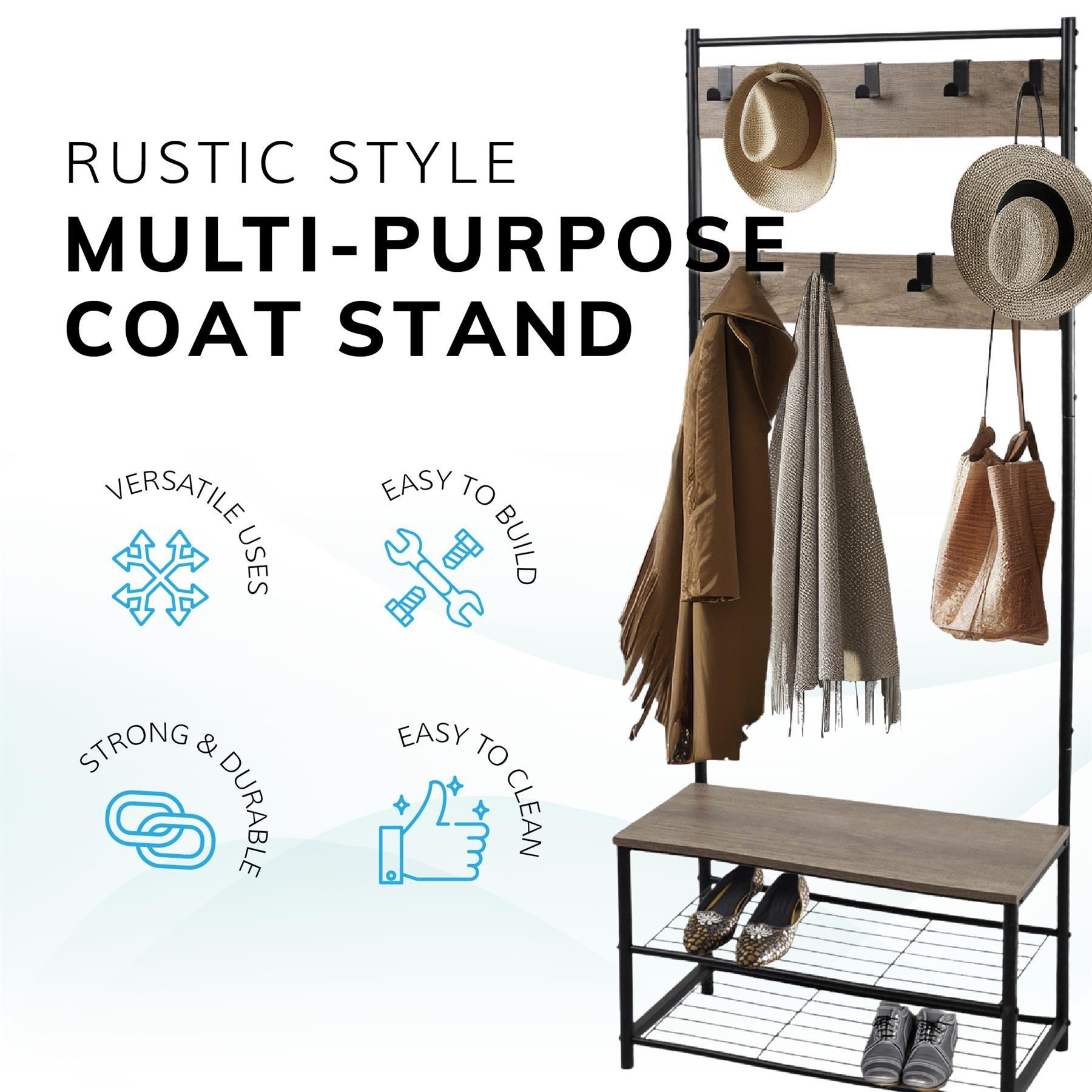 Rustic Light Br - House of Home - Multi Function Coat Stand Black frame rustic grey - 4