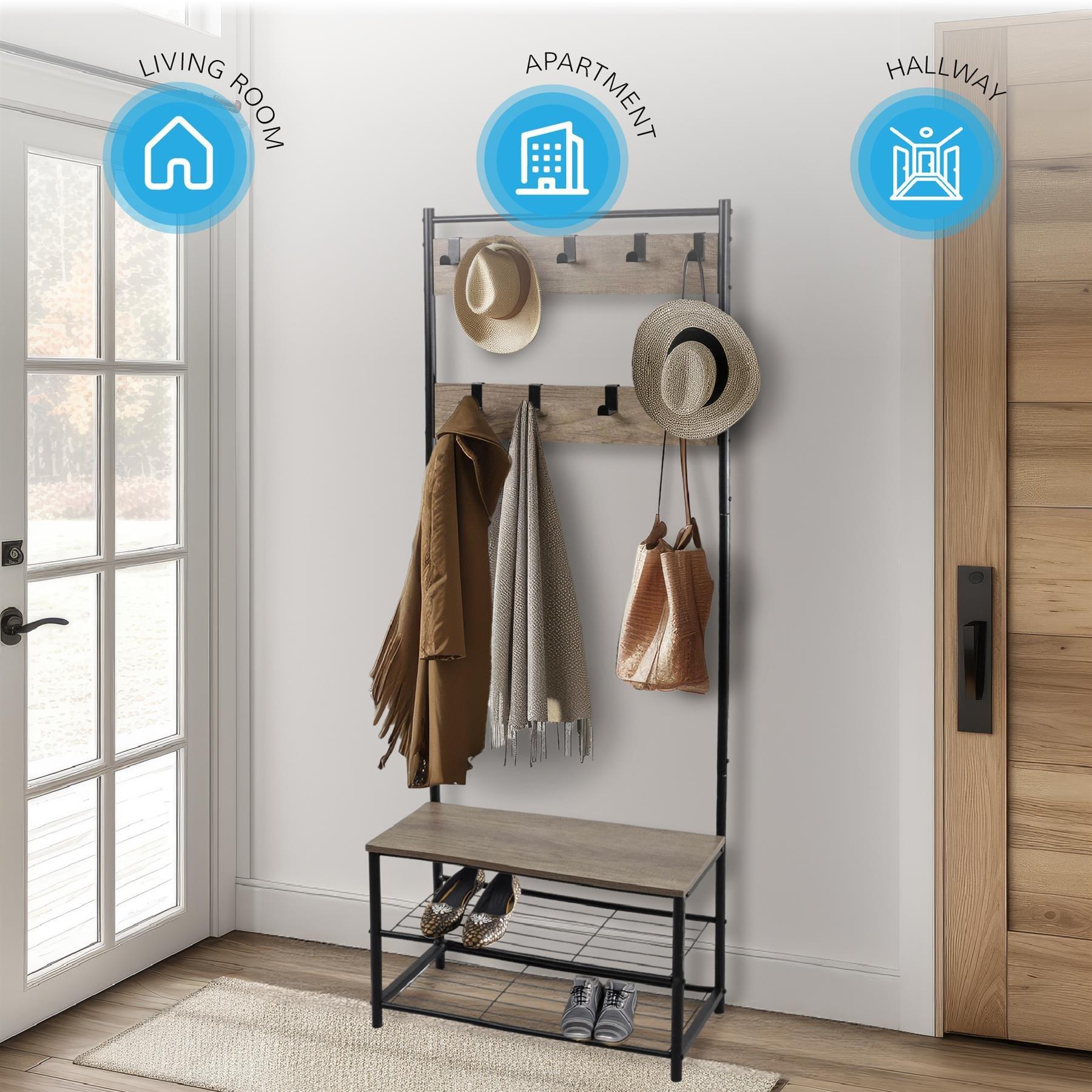 Rustic Light Br - House of Home - Multi Function Coat Stand Black frame rustic grey - 5