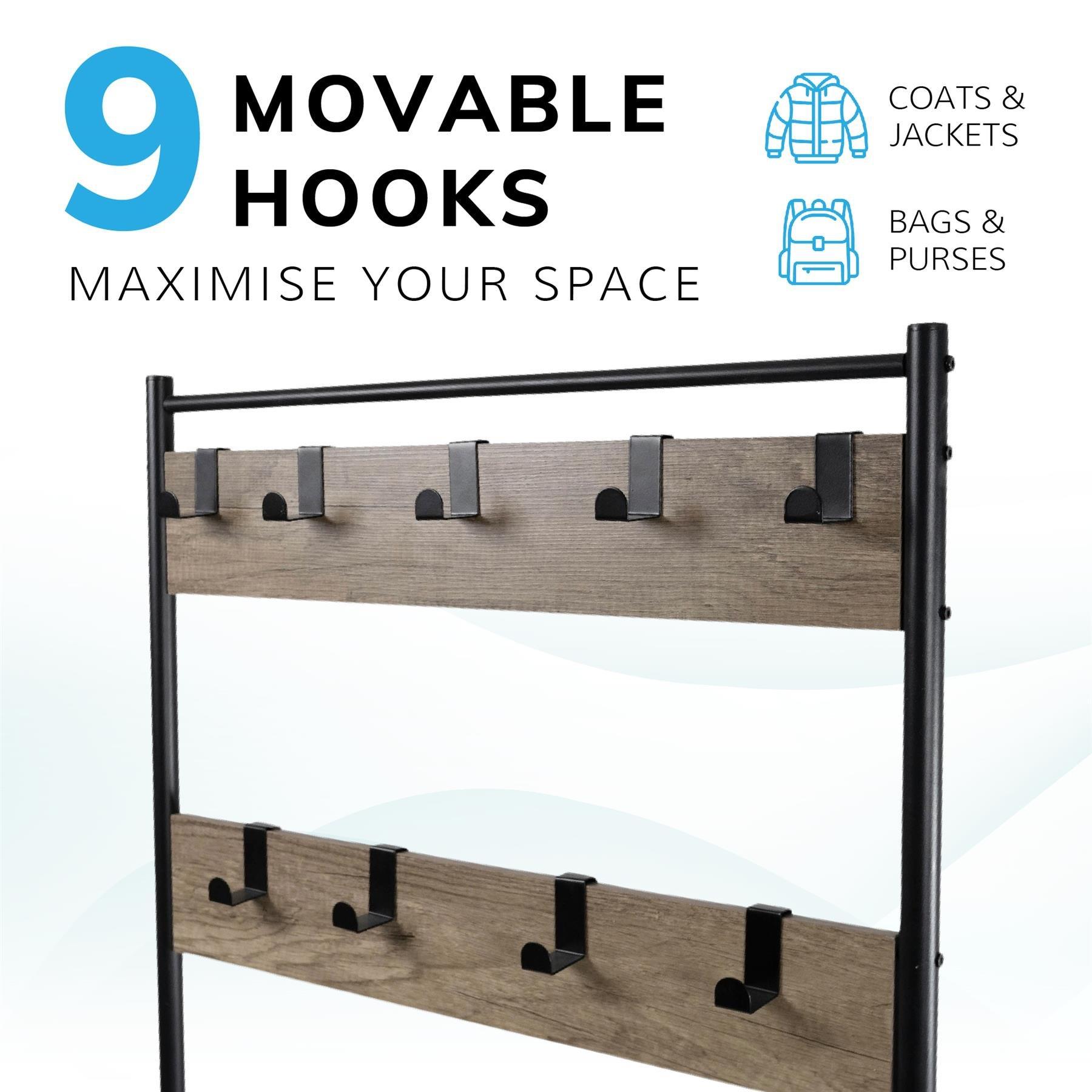 Rustic Light Br - House of Home - Multi Function Coat Stand Black frame rustic grey - 8