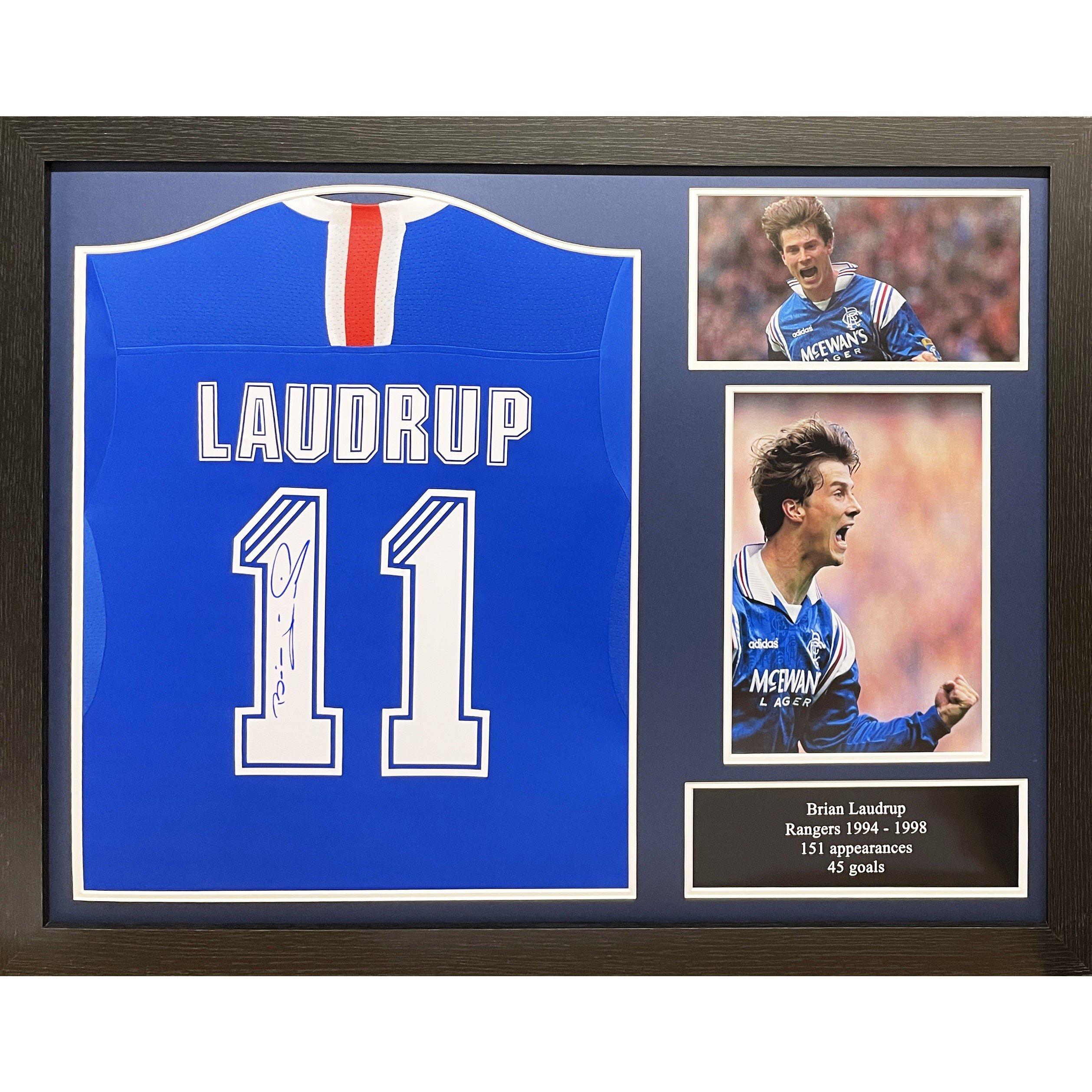 Allstarsignings Ltd  Brian Laudrup Signed & Framed Glasgow Rangers Shir - Navy Blue
