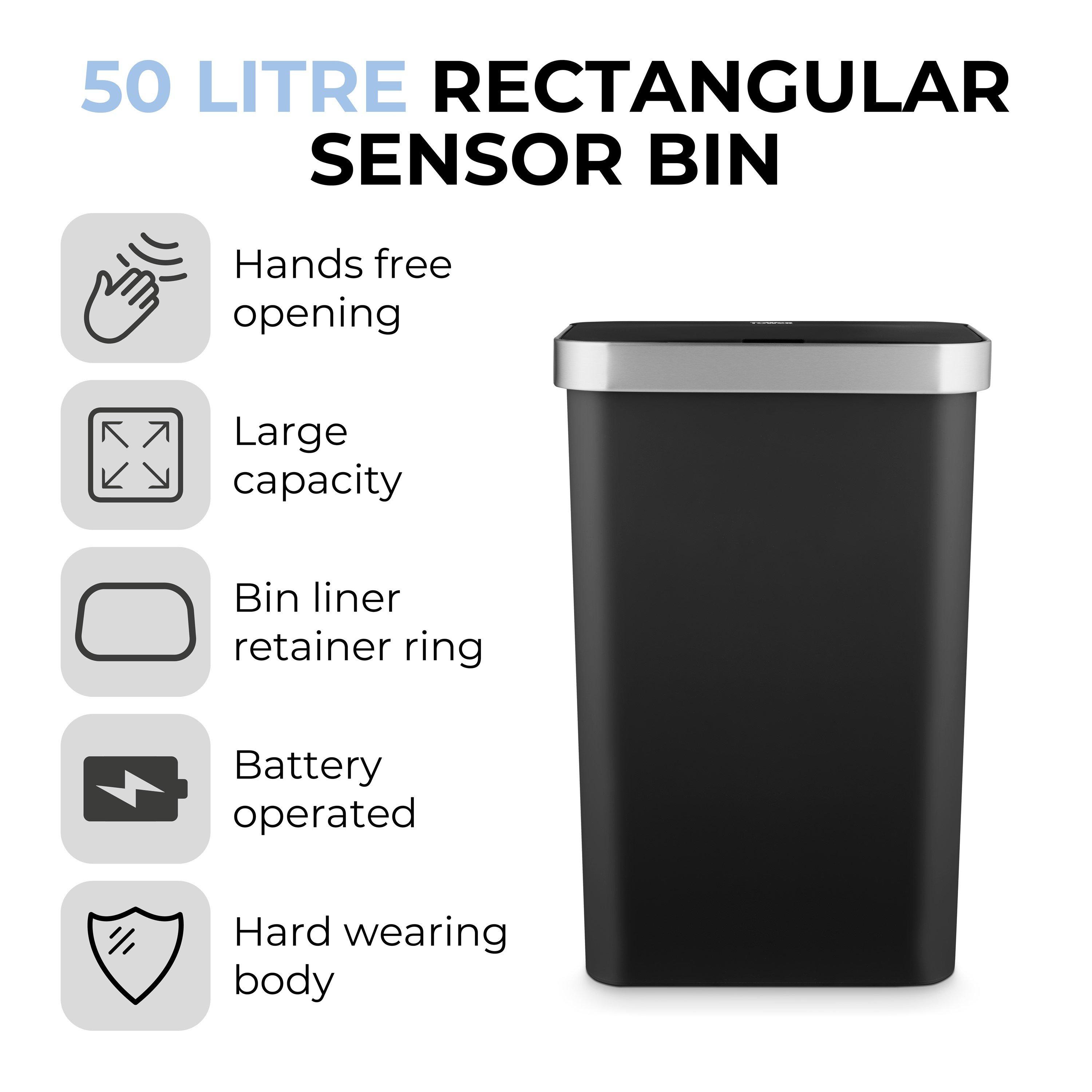 Black - Tower - 50L Rectangular ABS Sensor Bin - 2