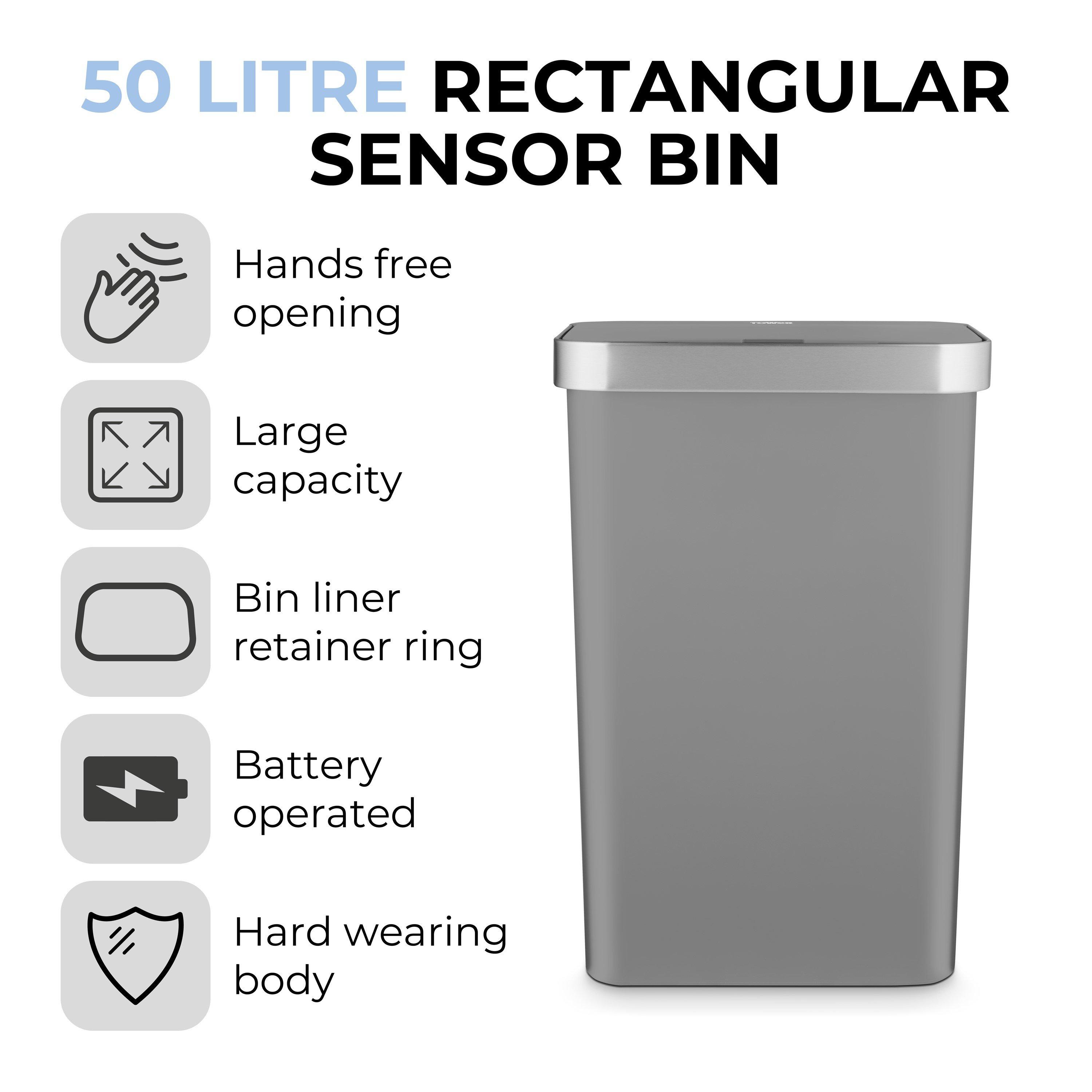 Grey - Tower - 50L Rectangular ABS Sensor Bin - 2