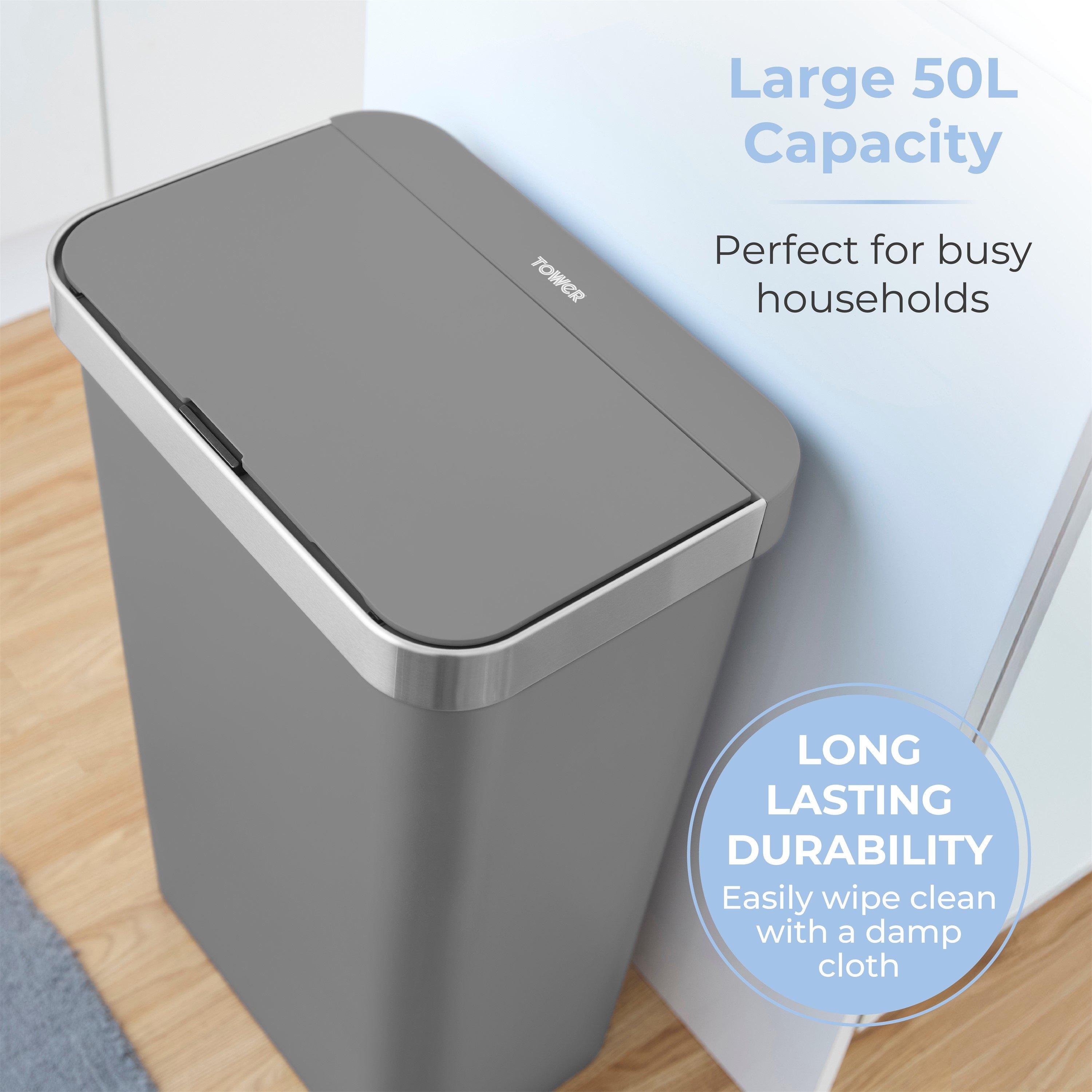 Grey - Tower - 50L Rectangular ABS Sensor Bin - 4