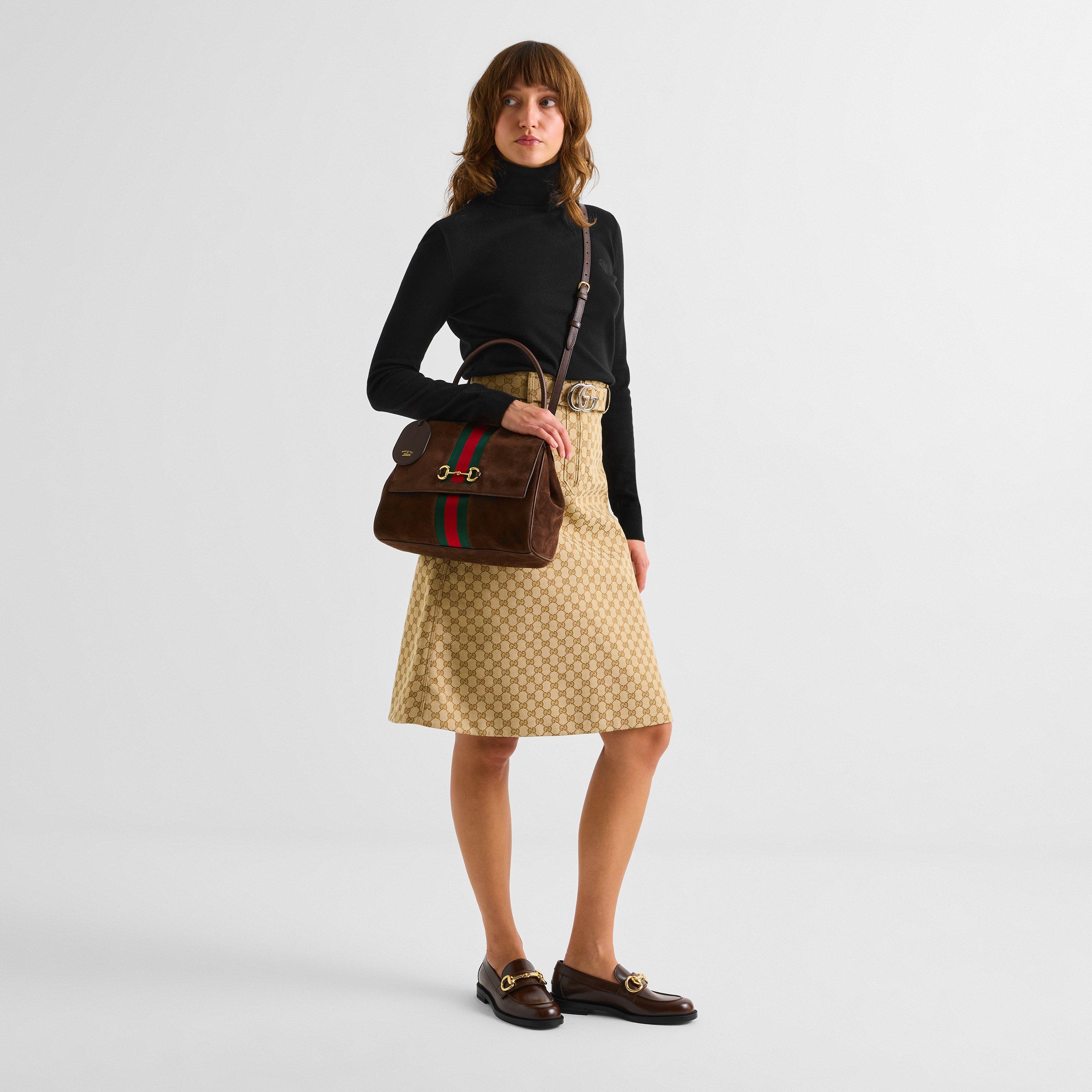 Trop Brown - Gucci - Women's Horsebit Web Suede Top Handle Bag - 6