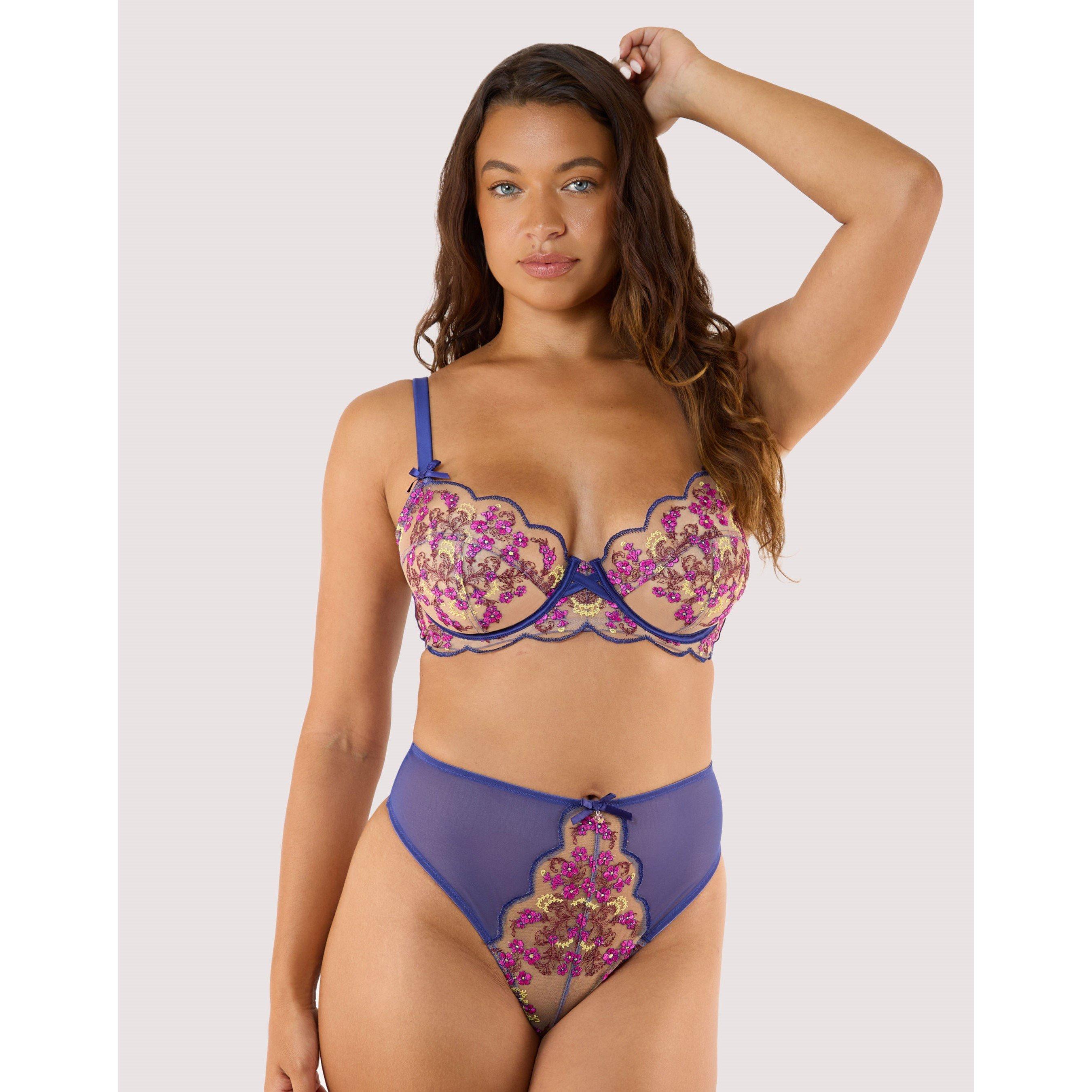 Blue - Playful Promises - Thea Blue Baroque Embroidery High Waist Thong - 3