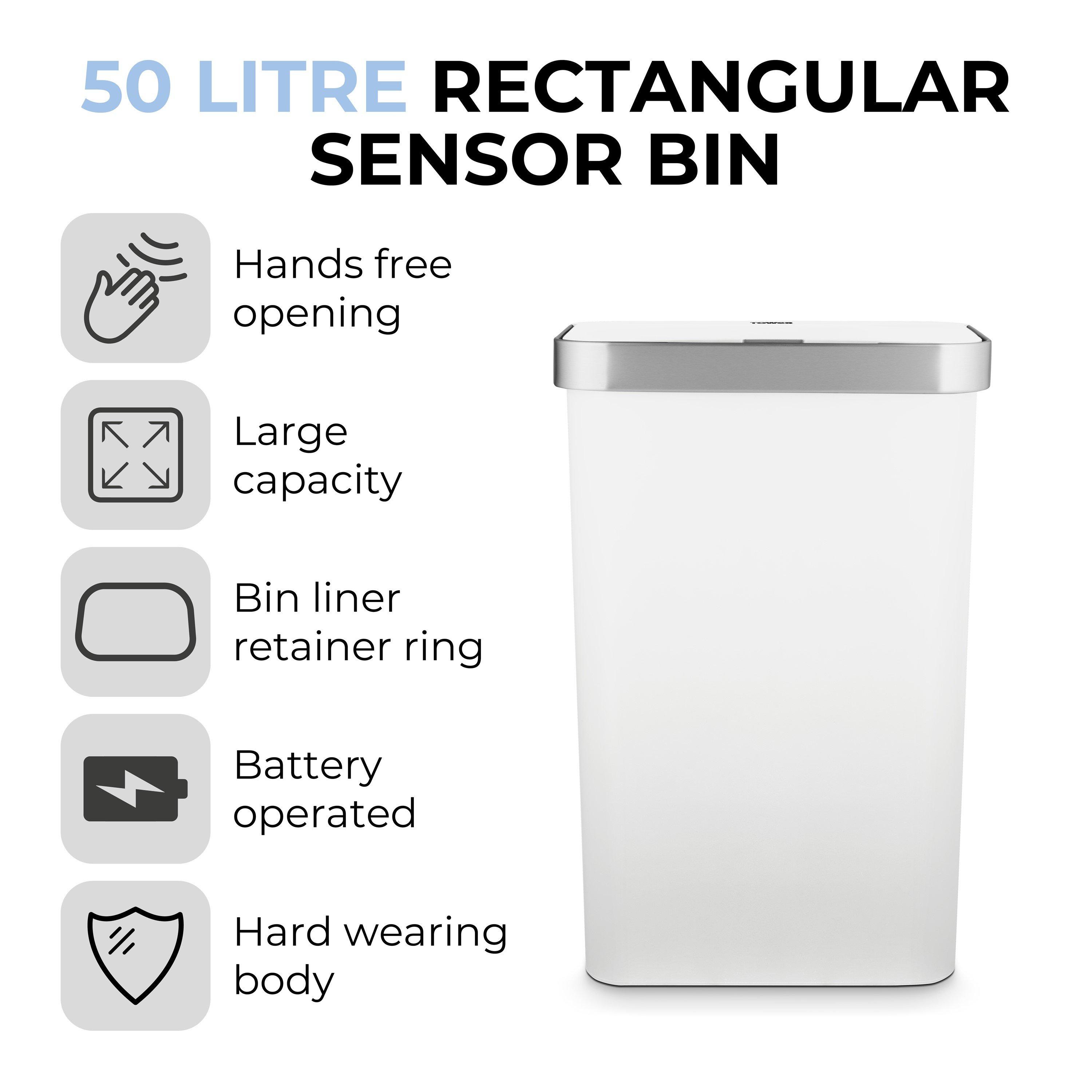 White - Tower - 50L Rectangular ABS Sensor Bin - 2