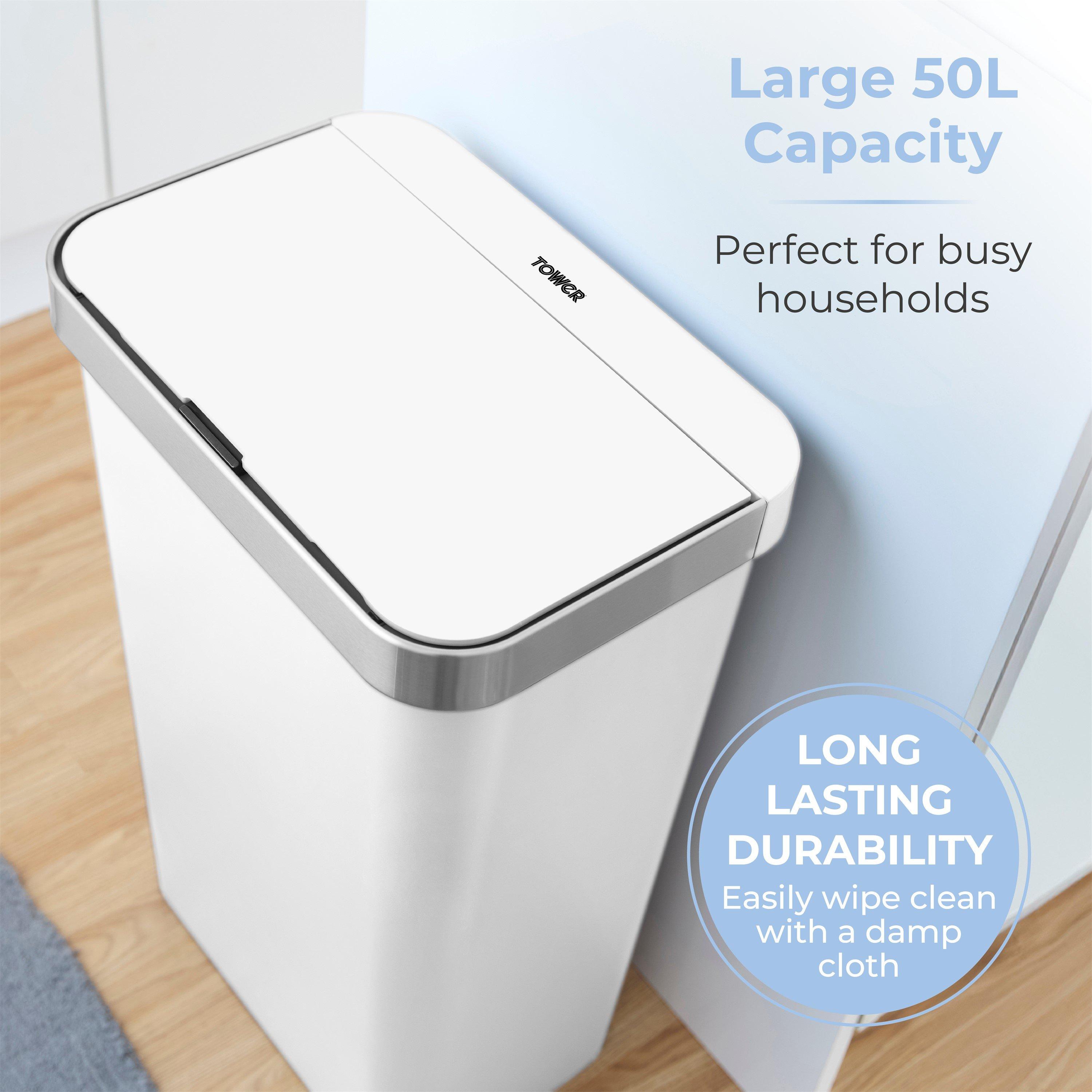 White - Tower - 50L Rectangular ABS Sensor Bin - 4