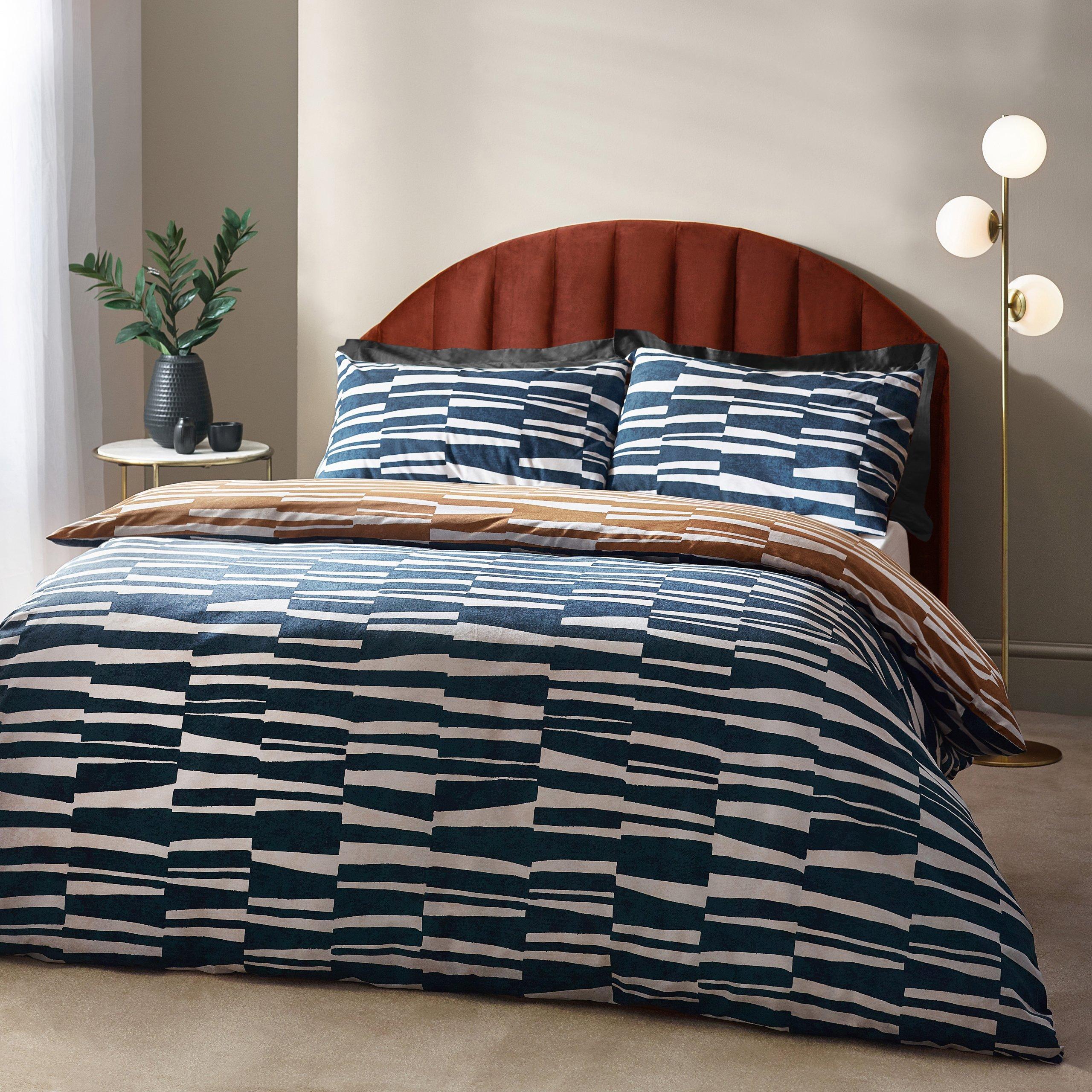 Hoem  Piper Abstract Cotton Rich Reversible Duvet Set - Dusk/Bronze - King
