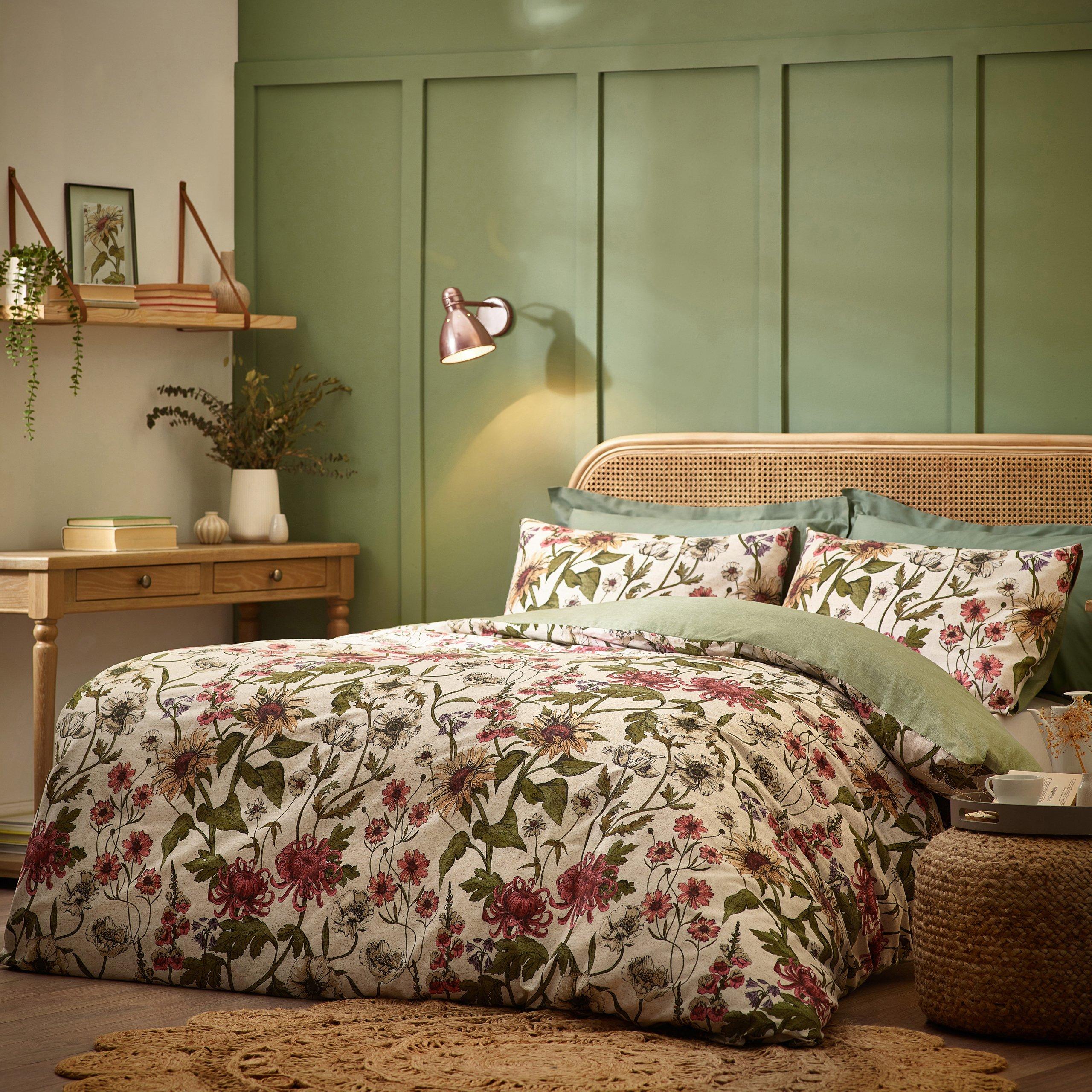 Celadon Green - Wylder - Wall Flower Botanical Duvet Set - 4