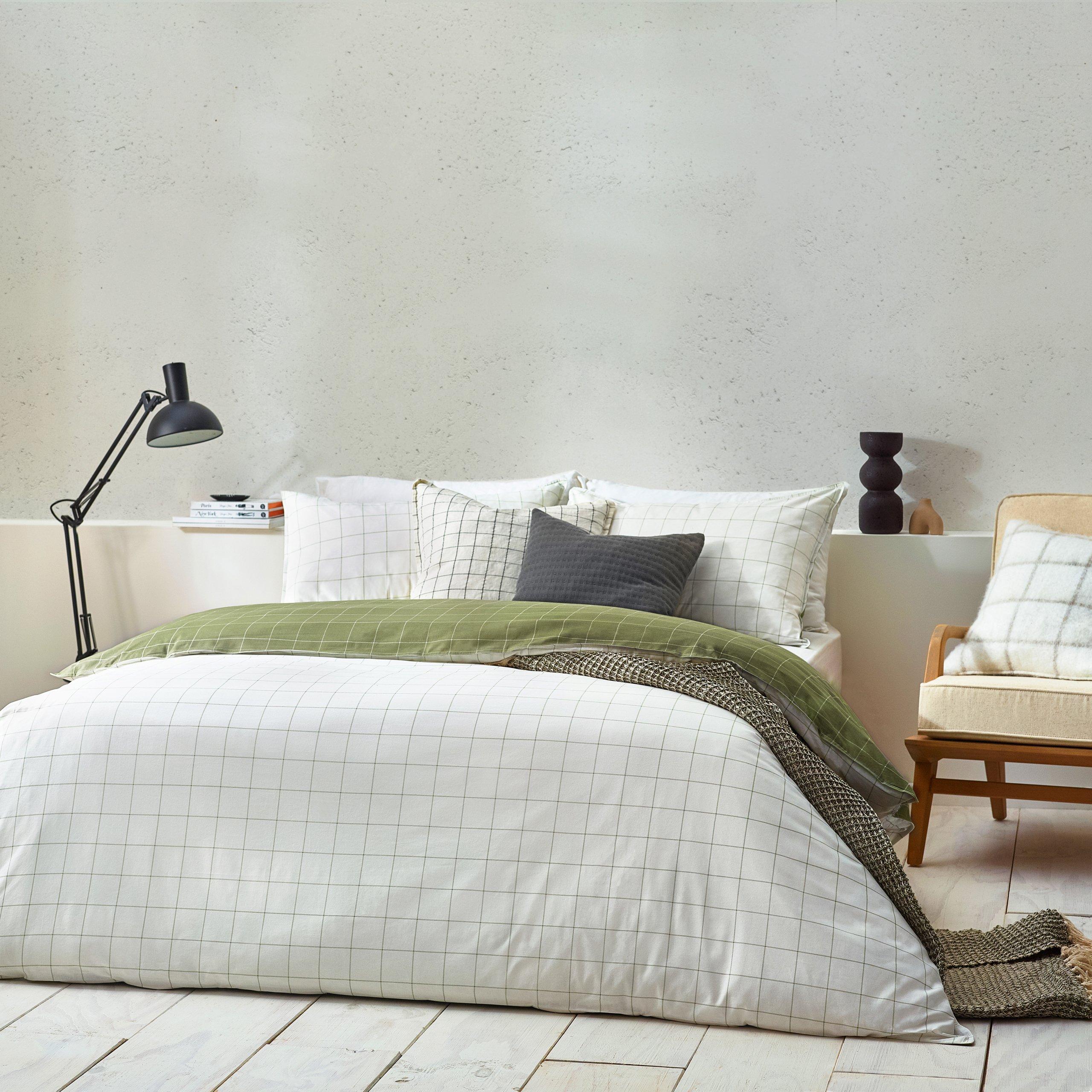 Yard  Howarth Check Reversible Duvet Set - Moss/Natural - King