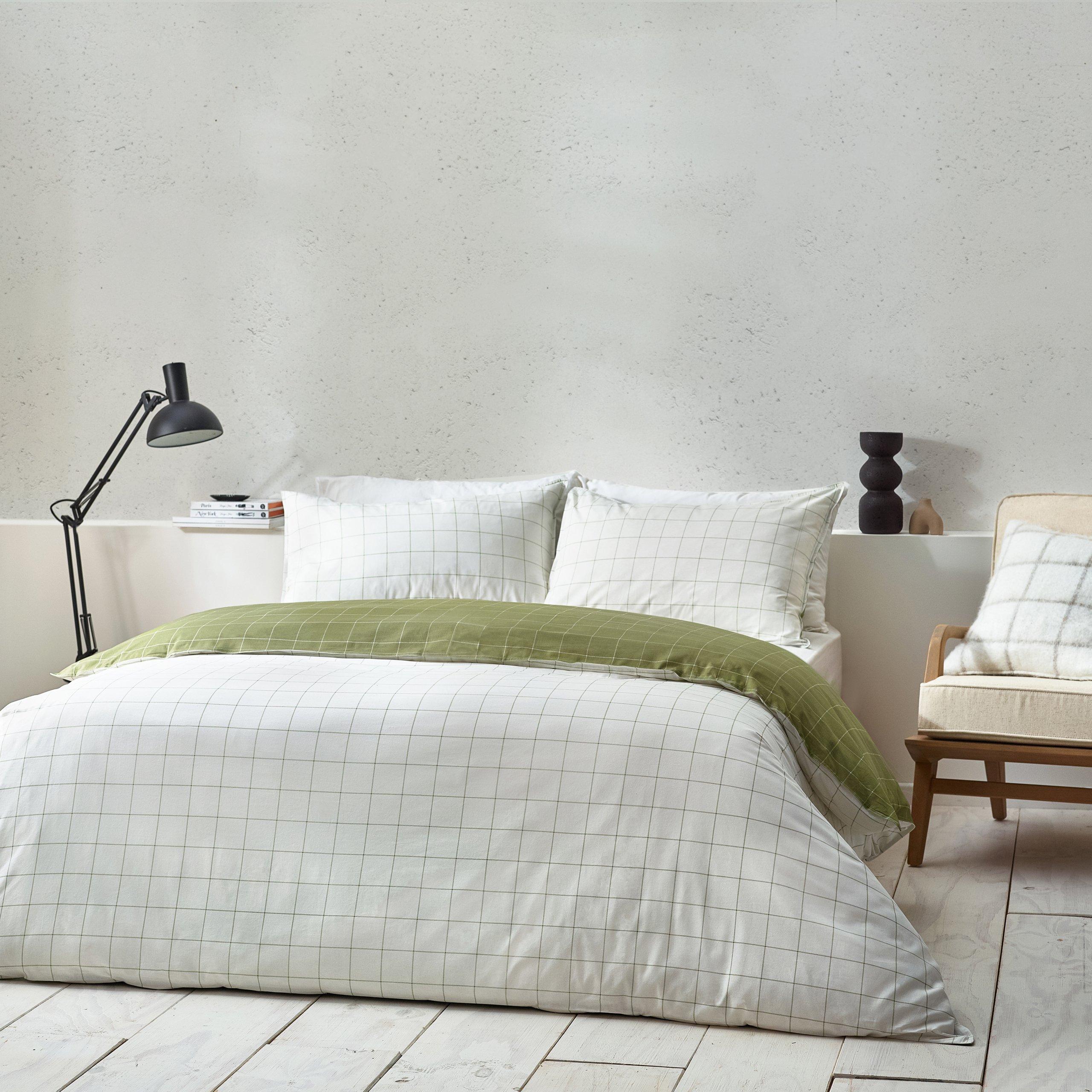 Moss/Natural - Yard - Howarth Check Reversible Duvet Set - 2