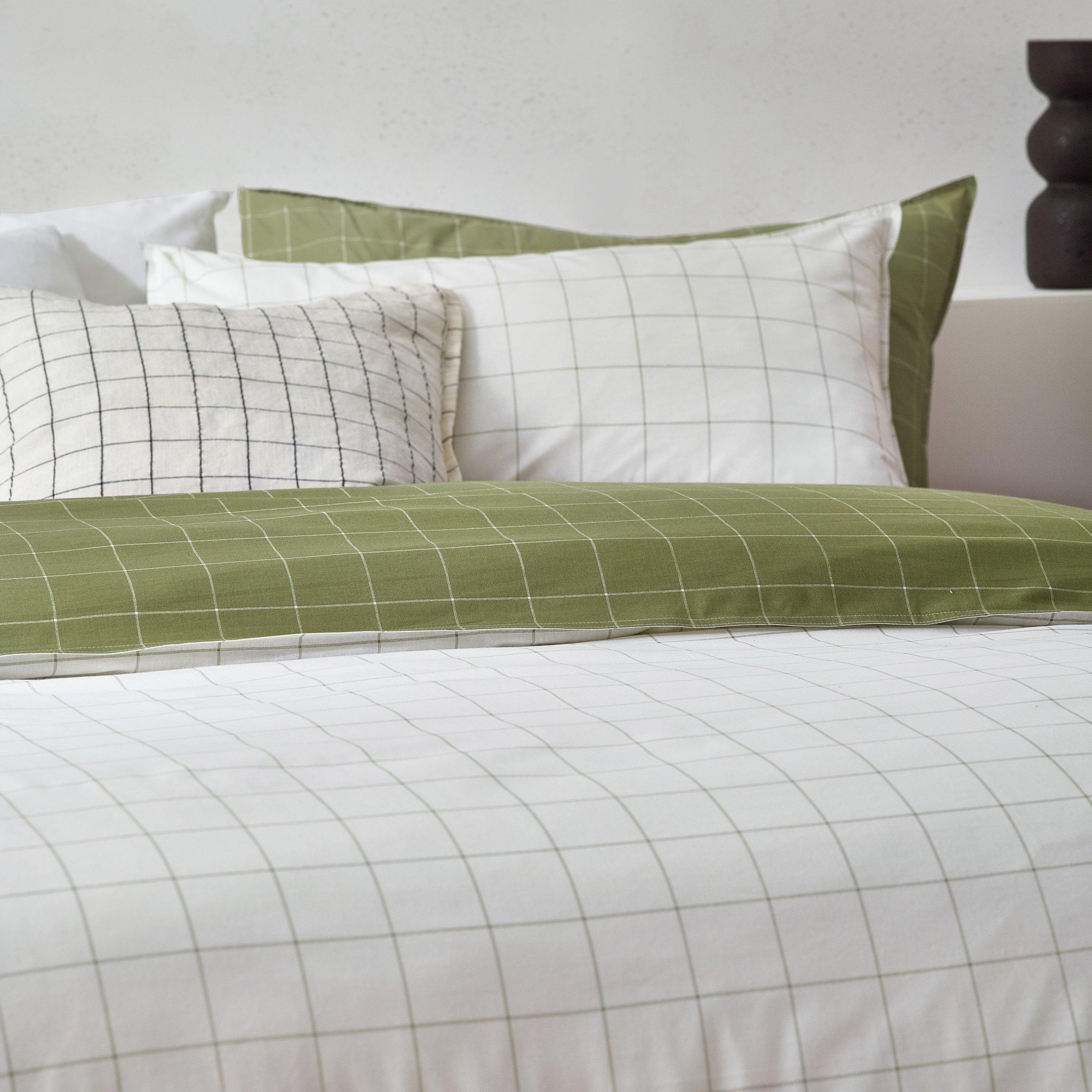 Moss/Natural - Yard - Howarth Check Reversible Duvet Set - 3