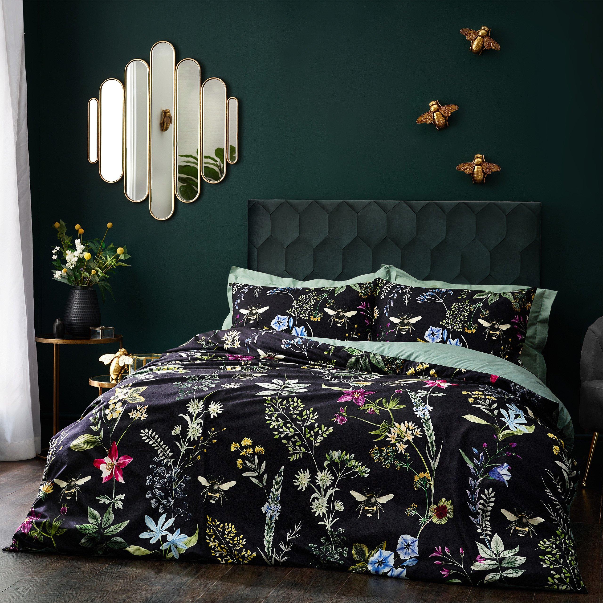 Black - Wylder - Midnight Bee Floral Velvet Duvet Set - 2