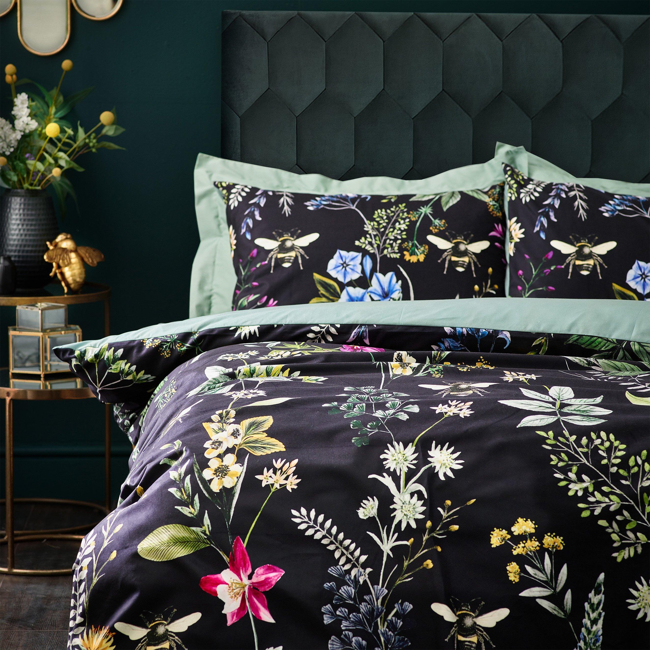 Black - Wylder - Midnight Bee Floral Velvet Duvet Set - 4