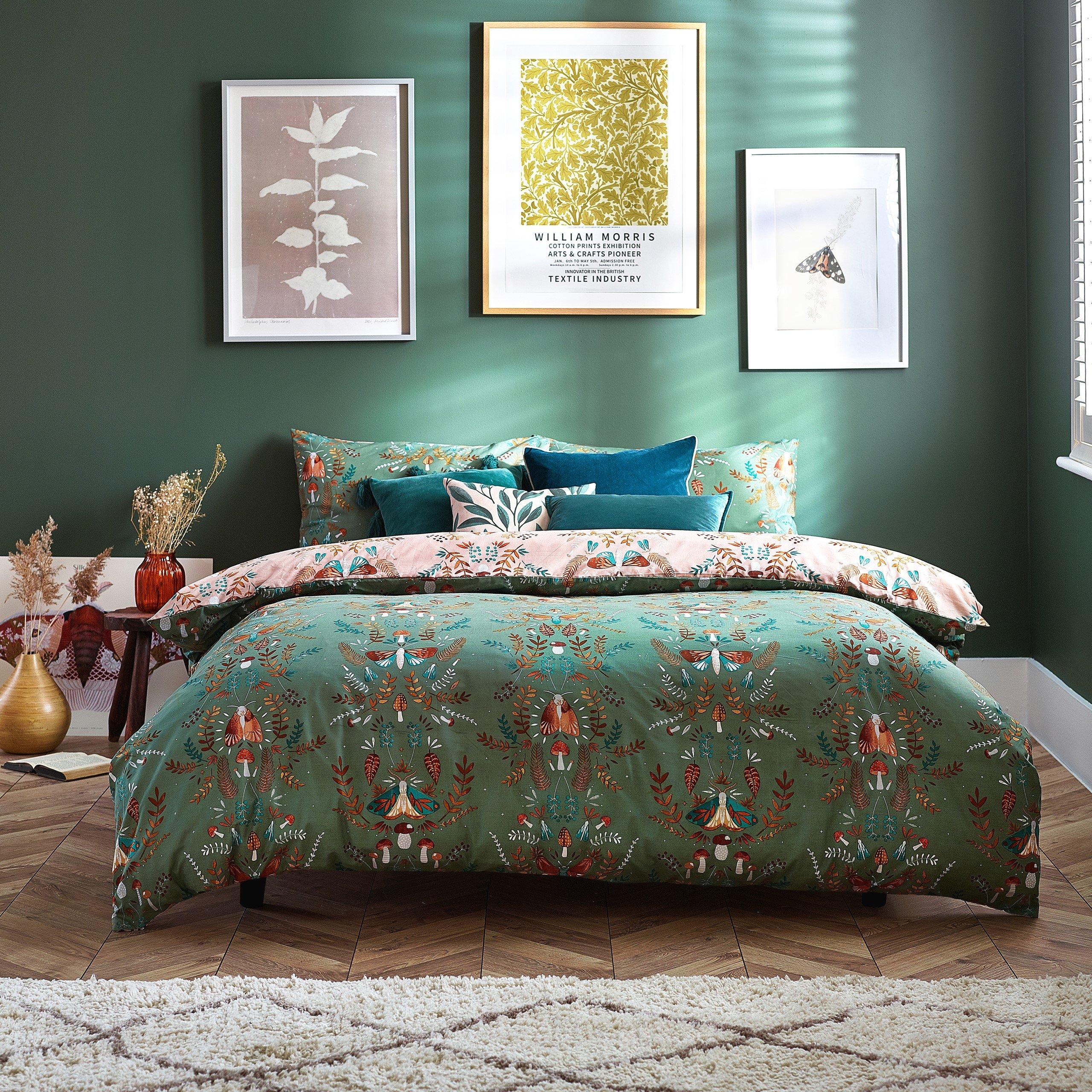 Furn.  Luna Wood Reversible Duvet Set - Fern Green - Super King