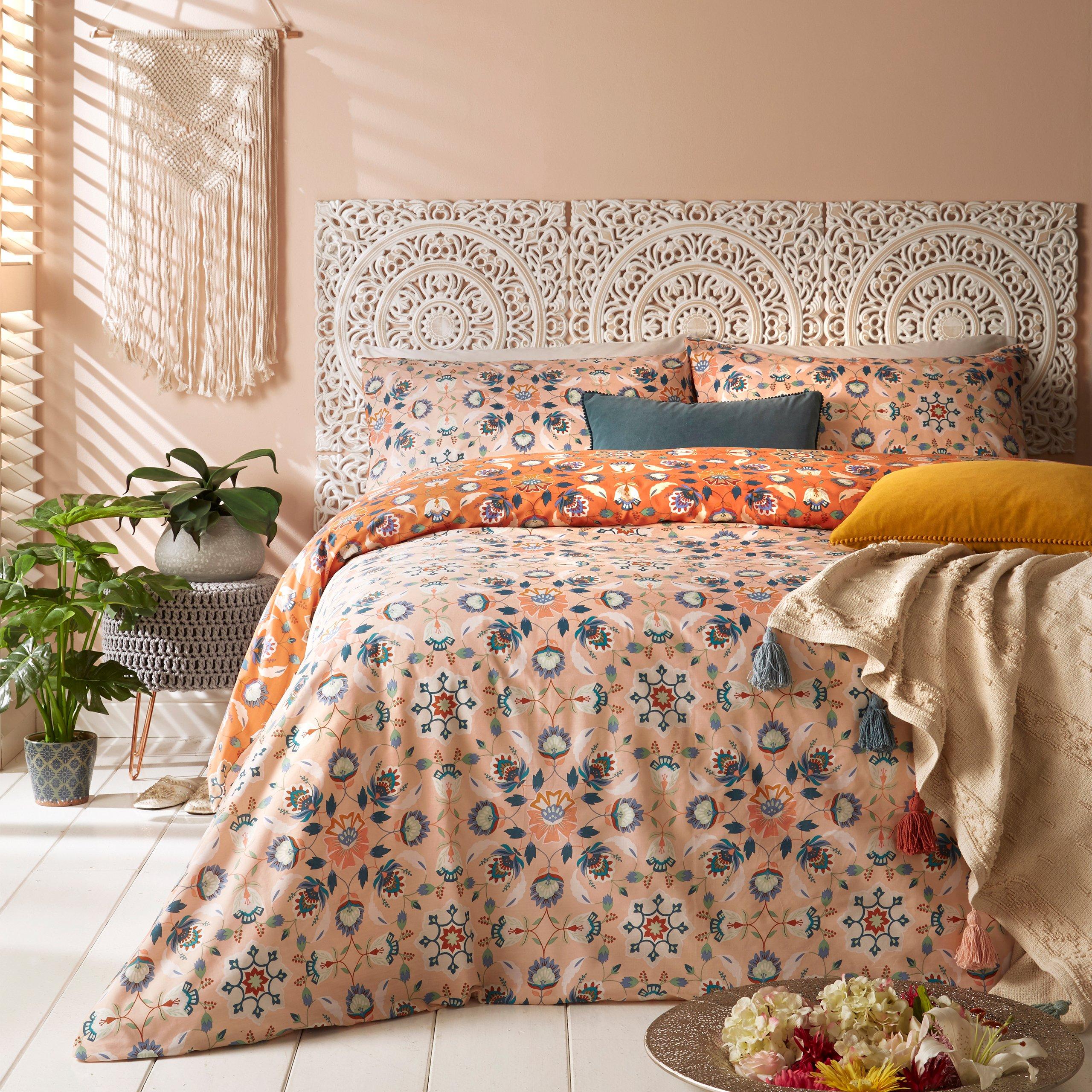 Orange - furn. - Folk Flora  Floral Duvet Set - 2