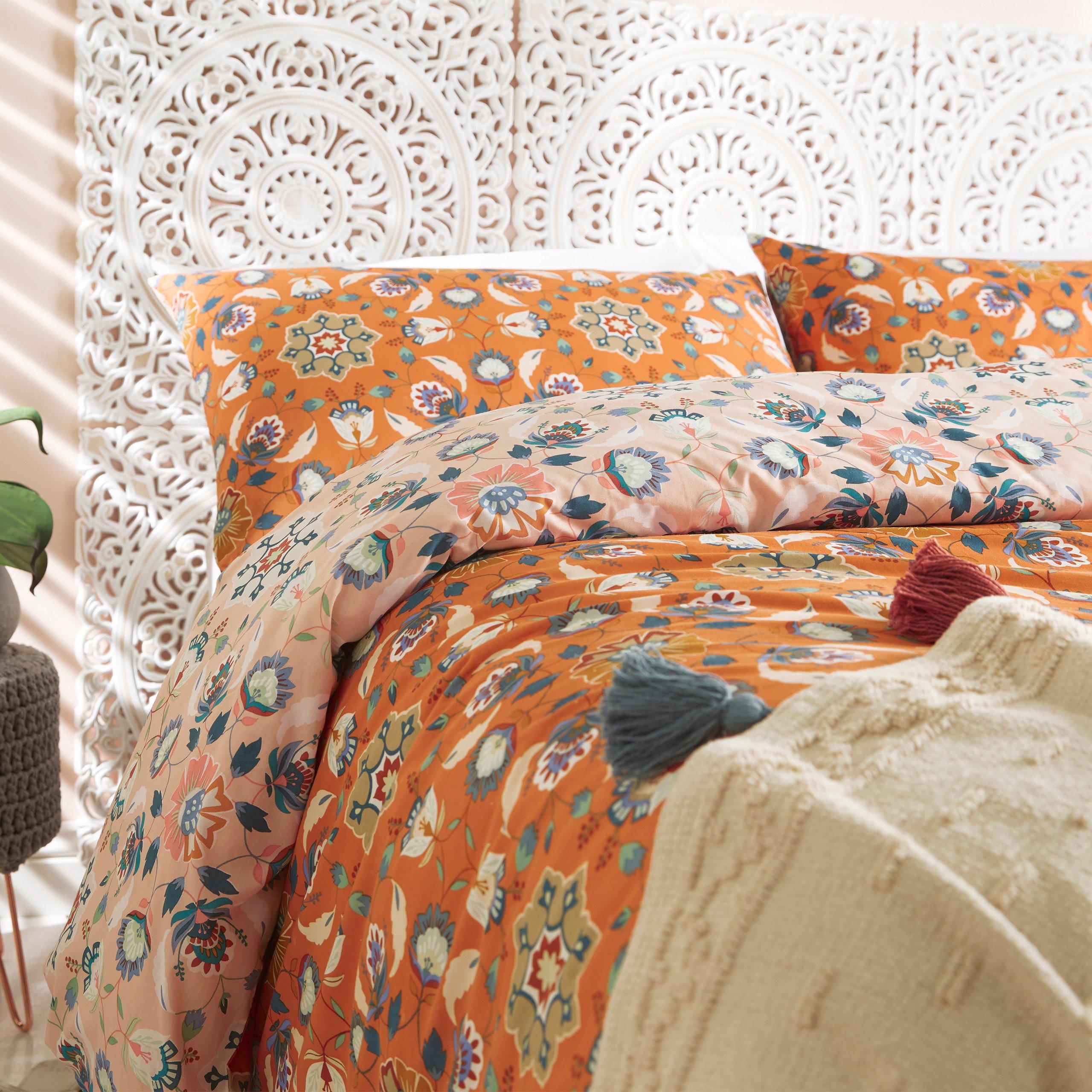 Orange - furn. - Folk Flora  Floral Duvet Set - 3