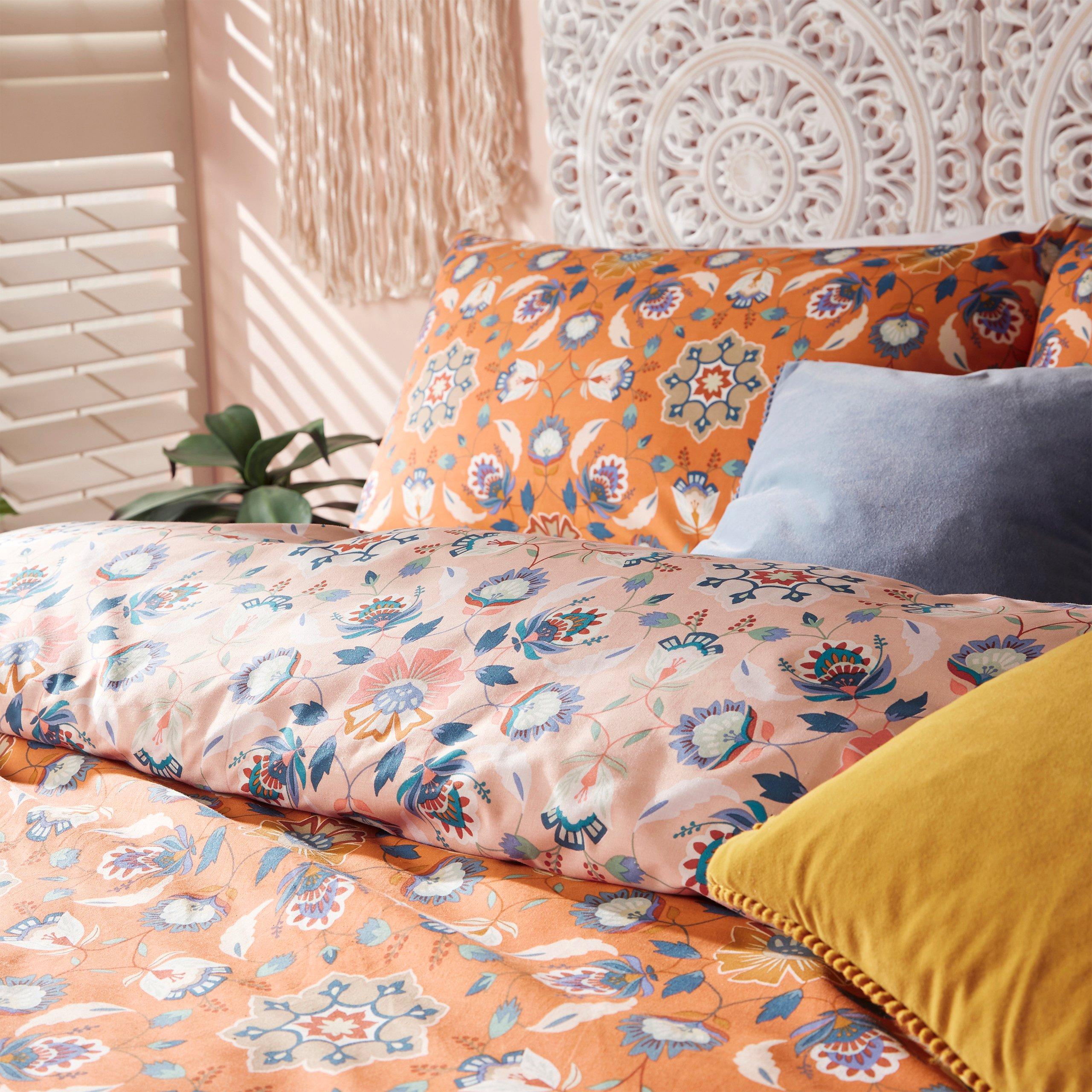 Orange - furn. - Folk Flora  Floral Duvet Set - 4