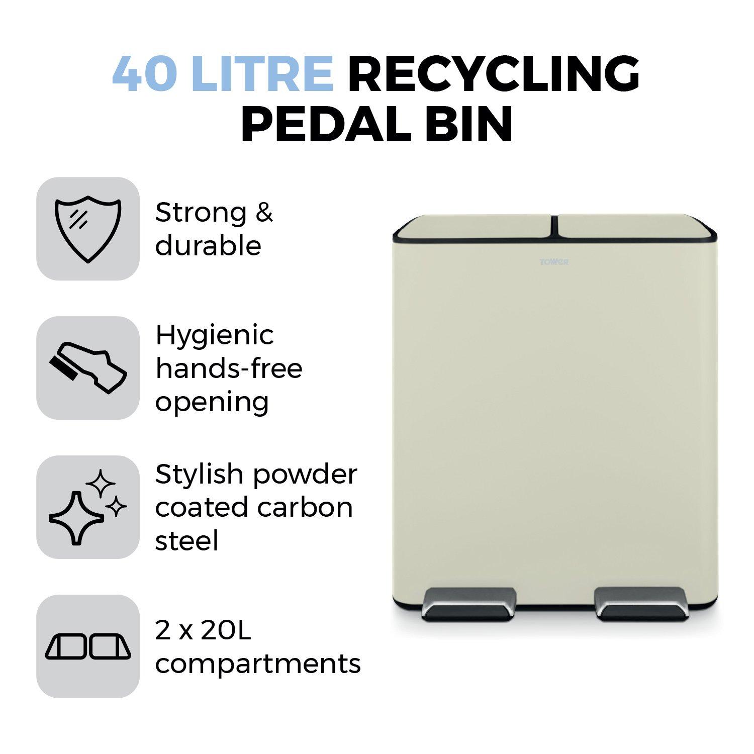 Cream - Tower - 40L Recycling Pedal Bin - 2
