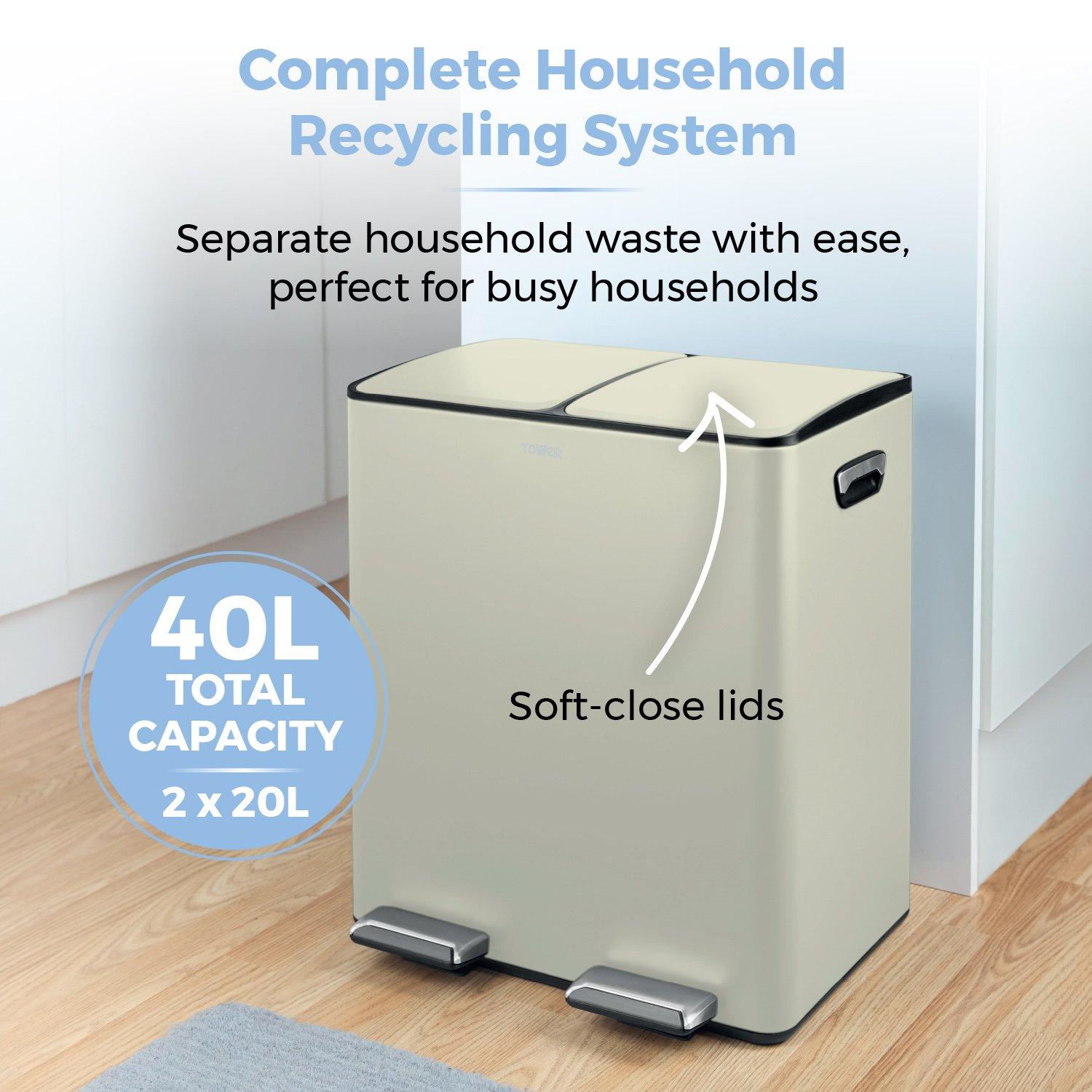 Cream - Tower - 40L Recycling Pedal Bin - 3