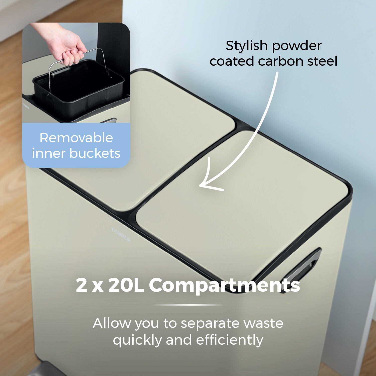 Cream - Tower - 40L Recycling Pedal Bin - 5