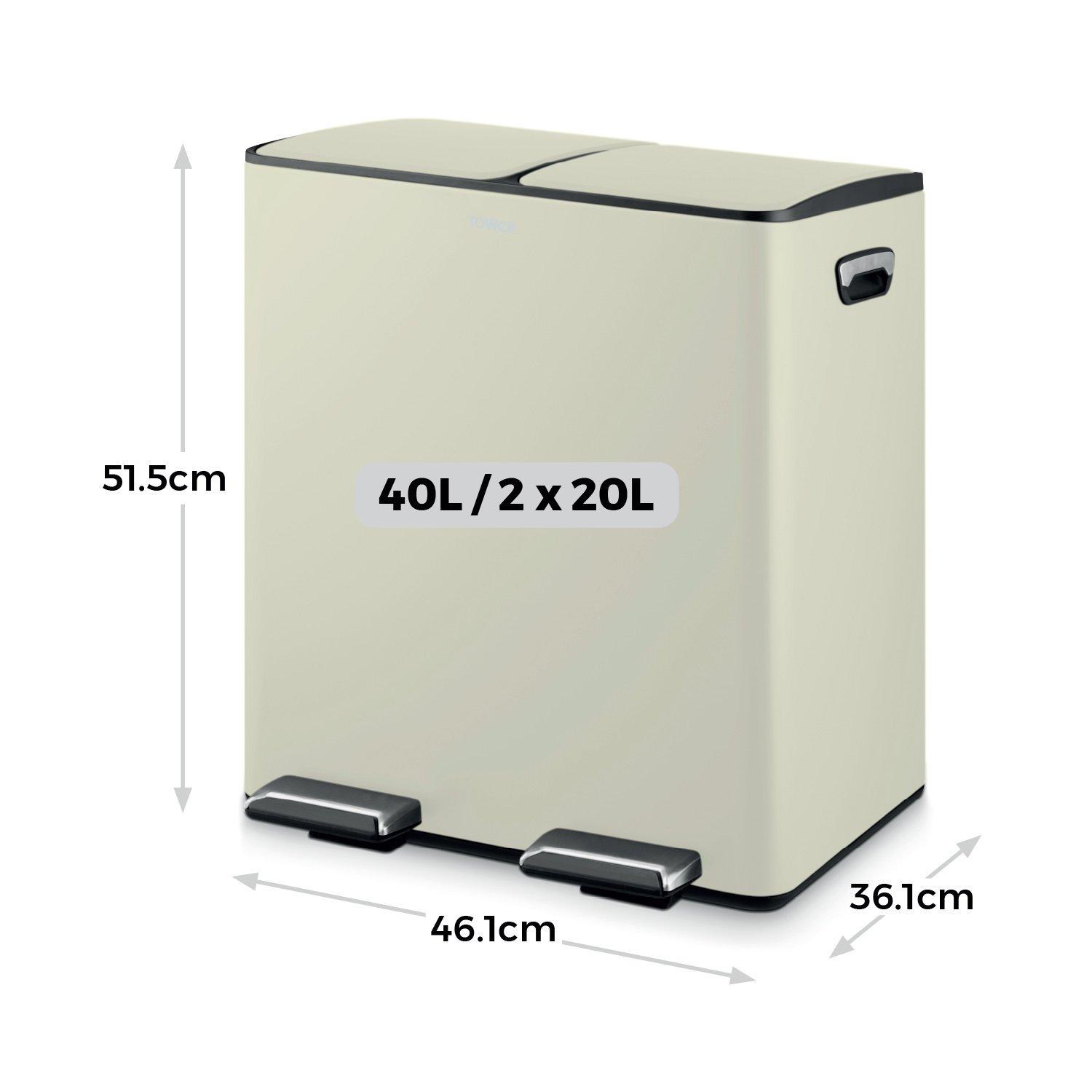 Cream - Tower - 40L Recycling Pedal Bin - 6