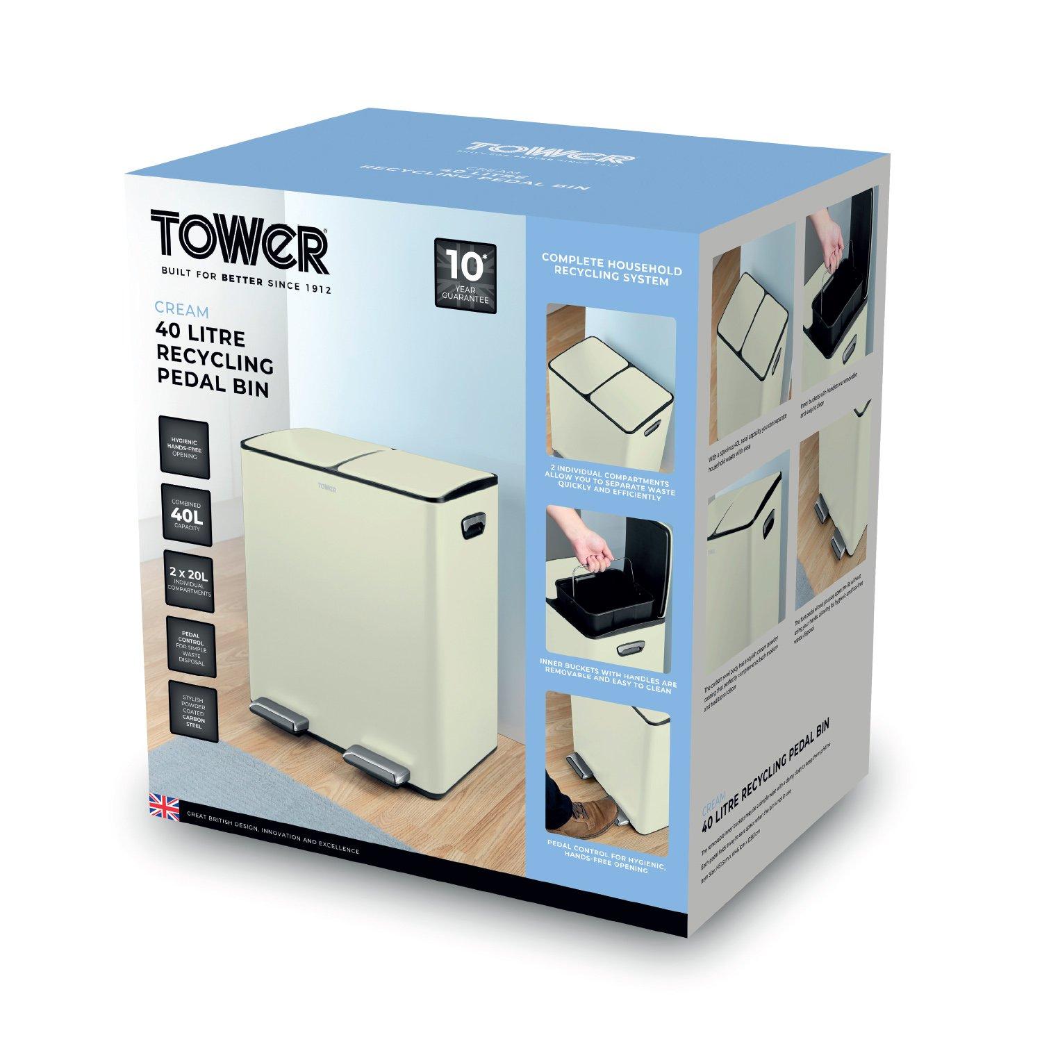 Cream - Tower - 40L Recycling Pedal Bin - 8