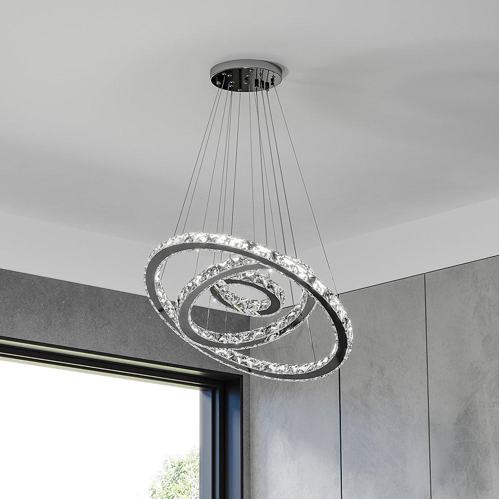 White - Kabinet UK - Modern 3-Tier Adjustable Crystal LED Pendant Light - 1