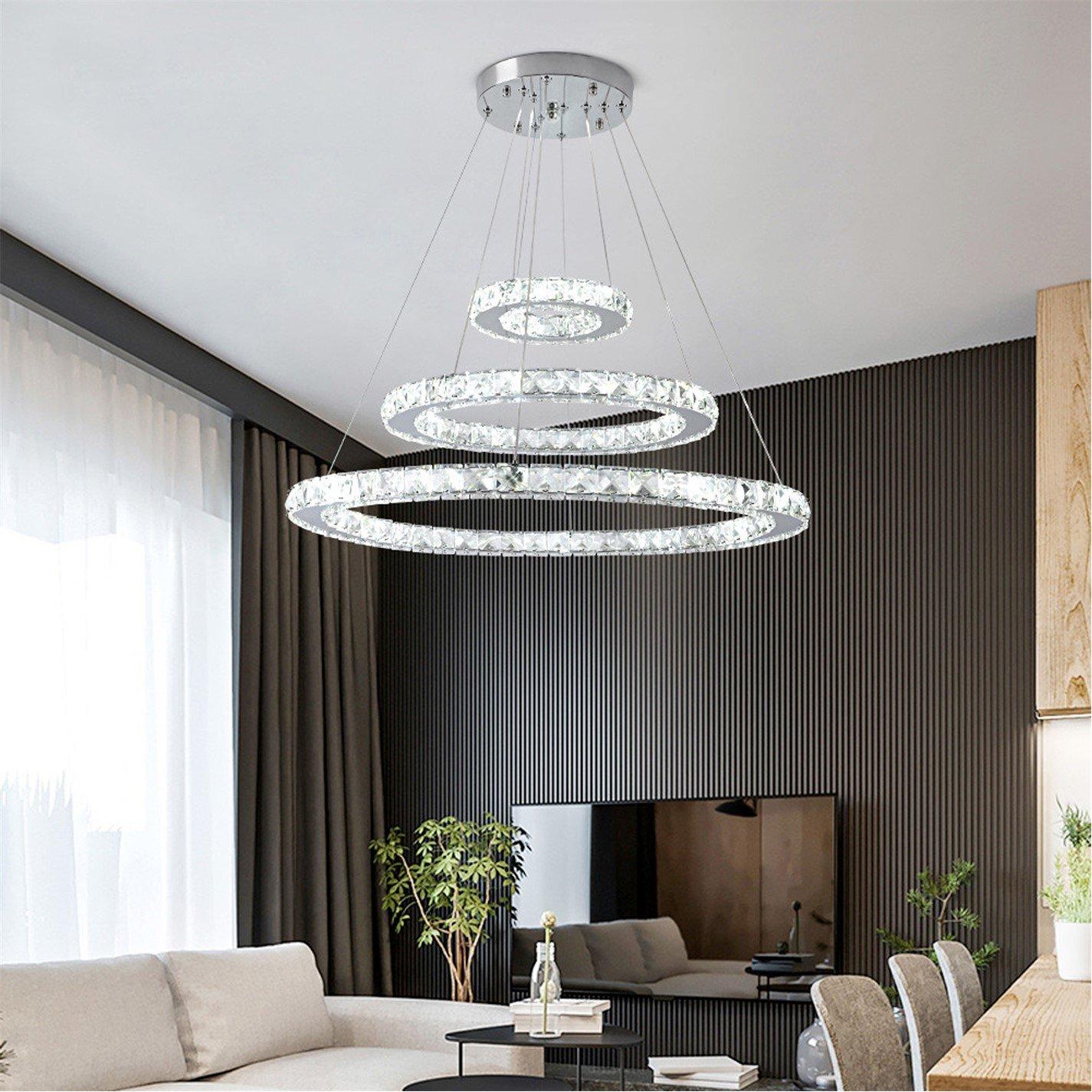 White - Kabinet UK - Modern 3-Tier Adjustable Crystal LED Pendant Light - 2