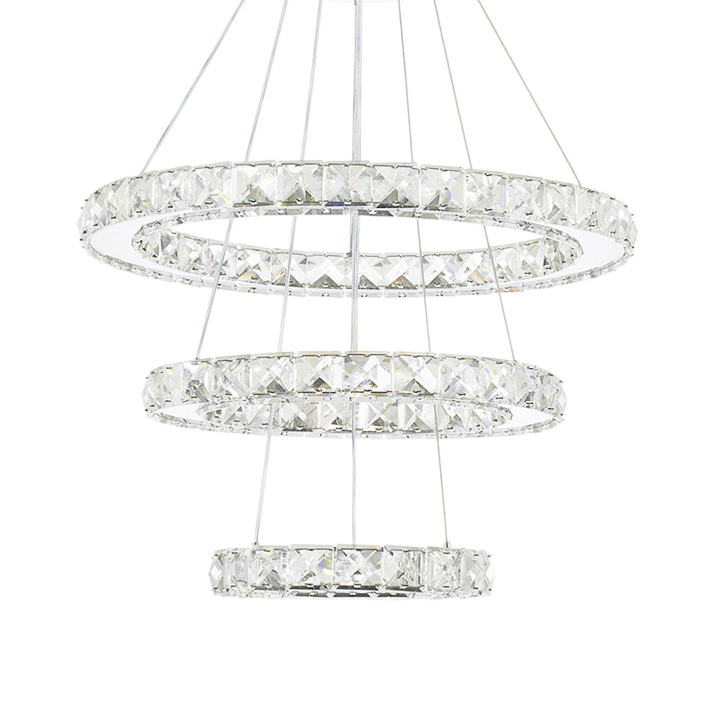 White - Kabinet UK - Modern 3-Tier Adjustable Crystal LED Pendant Light - 4