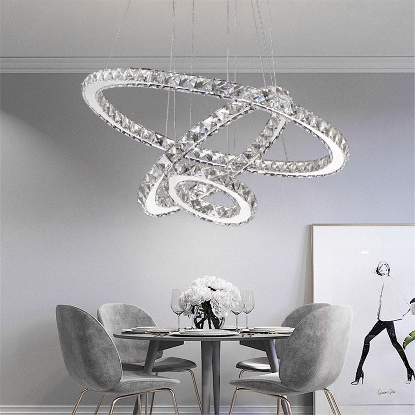 White - Kabinet UK - Modern 3-Tier Adjustable Crystal LED Pendant Light - 6