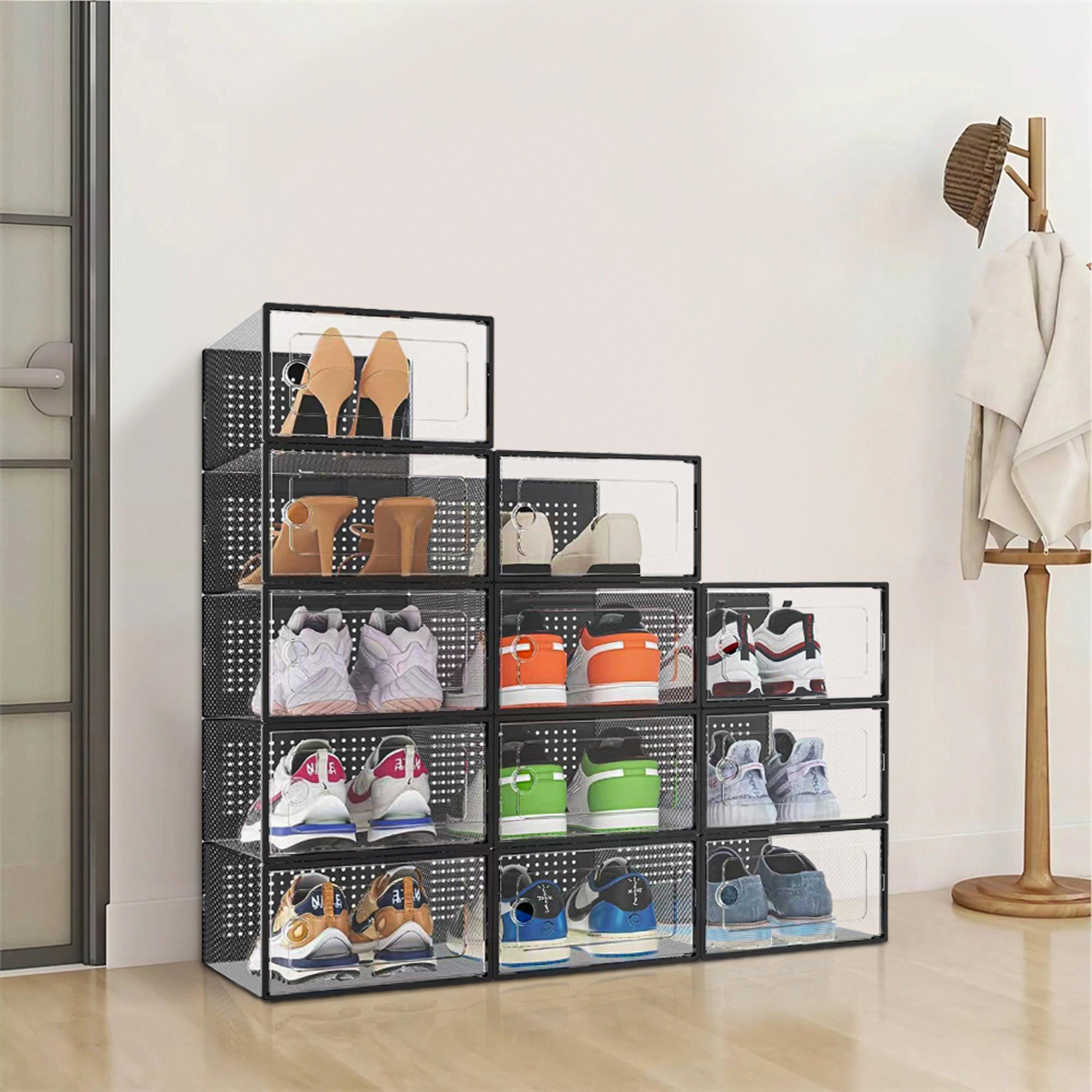 Black - Kabinet UK - 12x Stackable Shoe Storage Box Black - 1