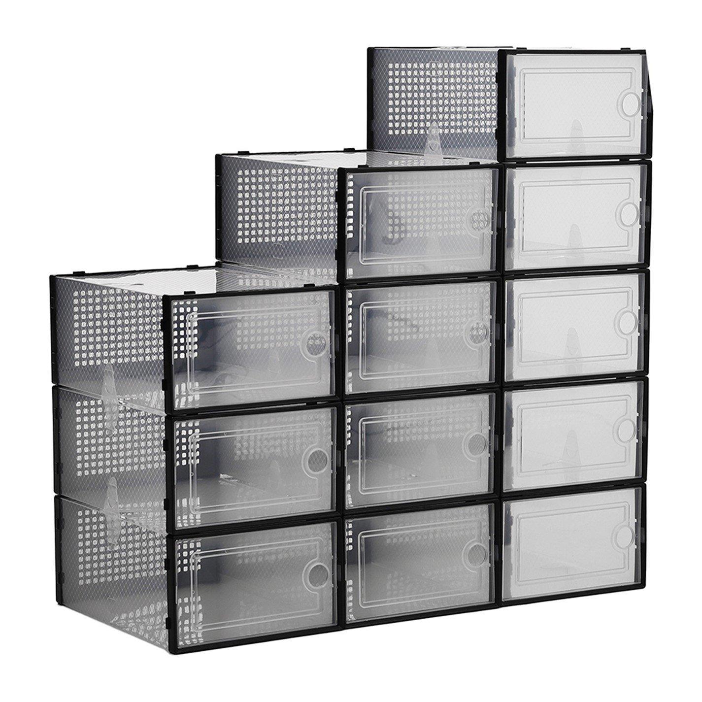 Black - Kabinet UK - 12x Stackable Shoe Storage Box Black - 4