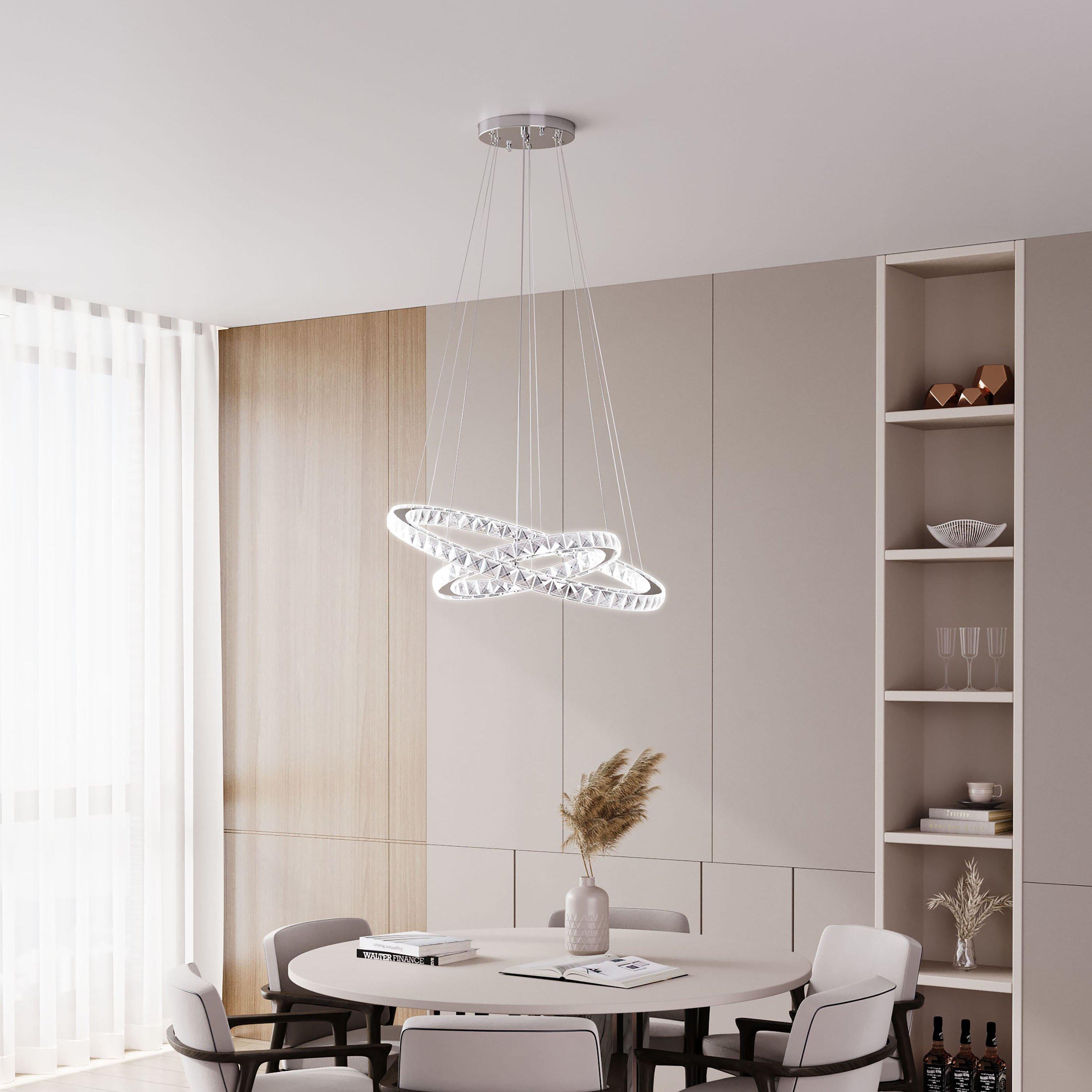 White - Kabinet UK - Modern 2-Tier Adjustable Crystal LED Pendant Light - 1