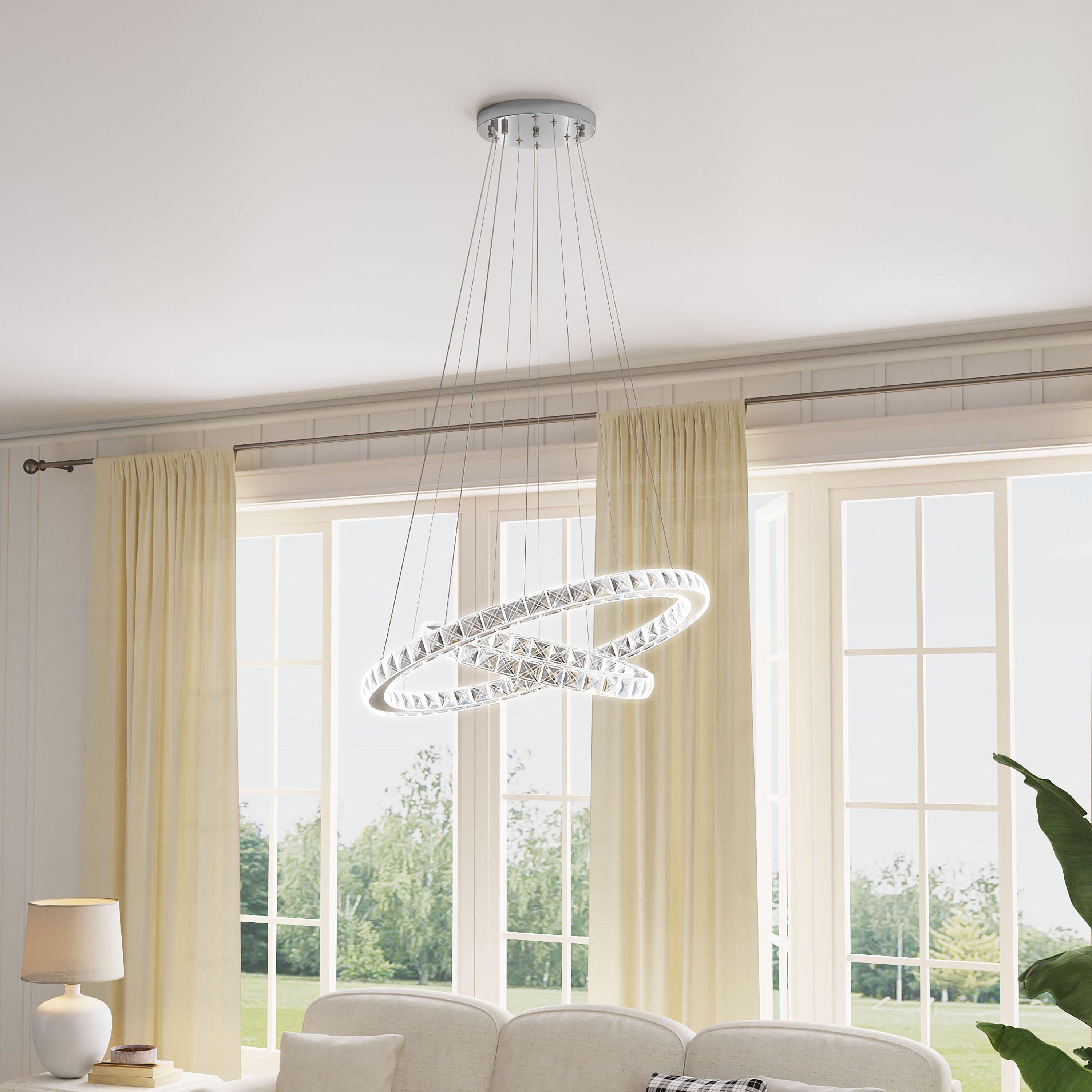 White - Kabinet UK - Modern 2-Tier Adjustable Crystal LED Pendant Light - 2