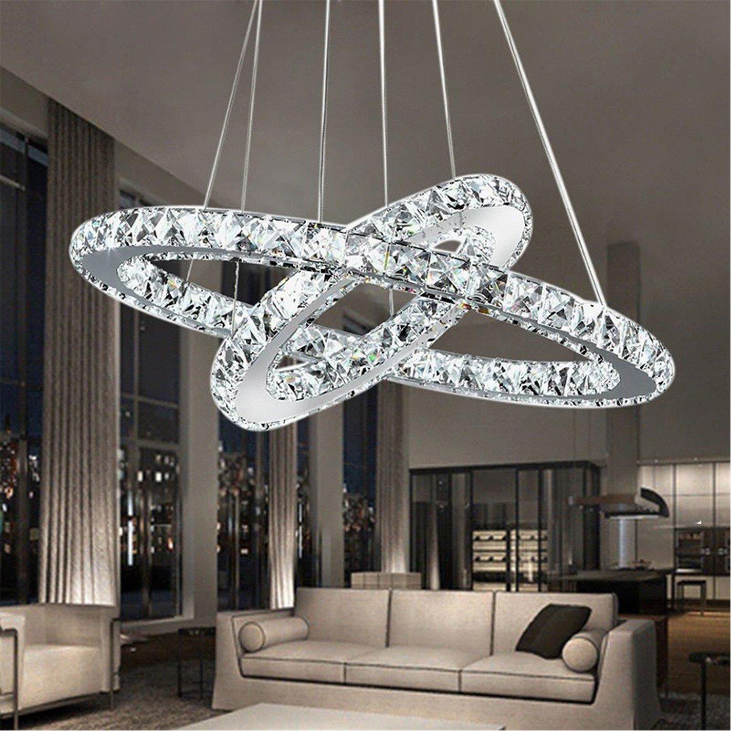 White - Kabinet UK - Modern 2-Tier Adjustable Crystal LED Pendant Light - 6