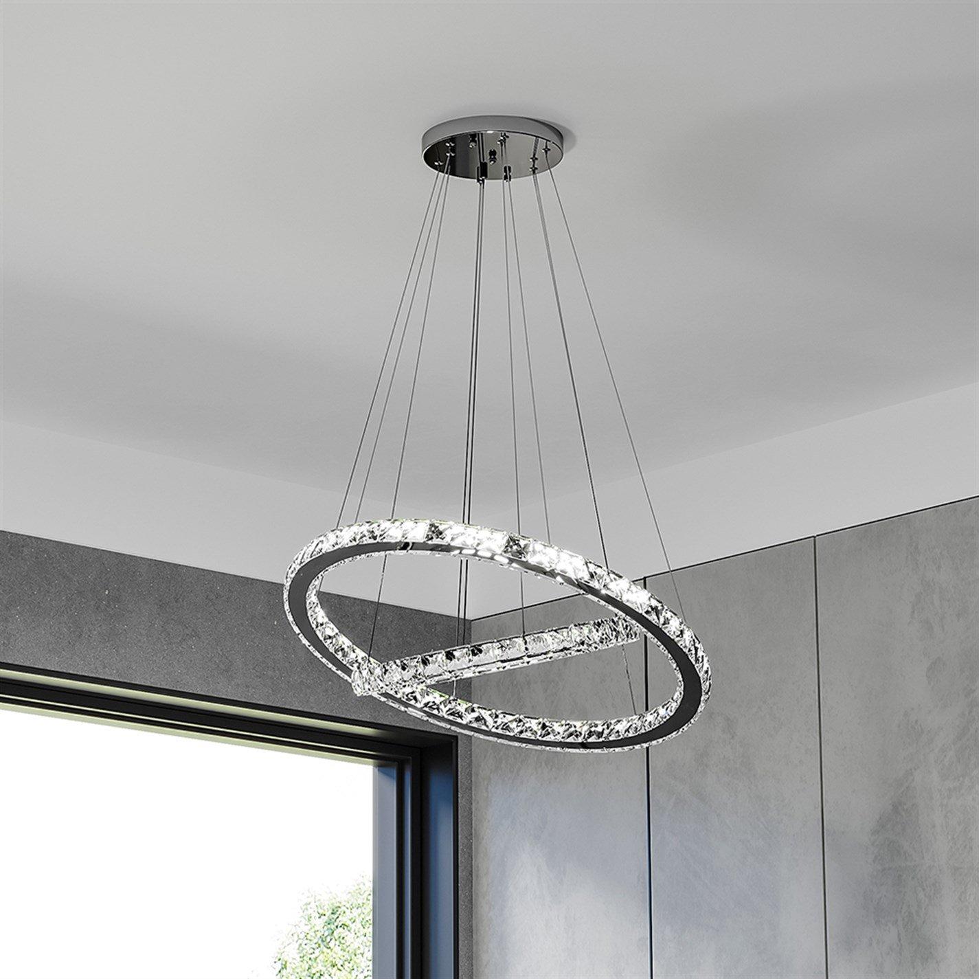 White - Kabinet UK - Modern 2-Tier Adjustable Crystal LED Pendant Light - 7
