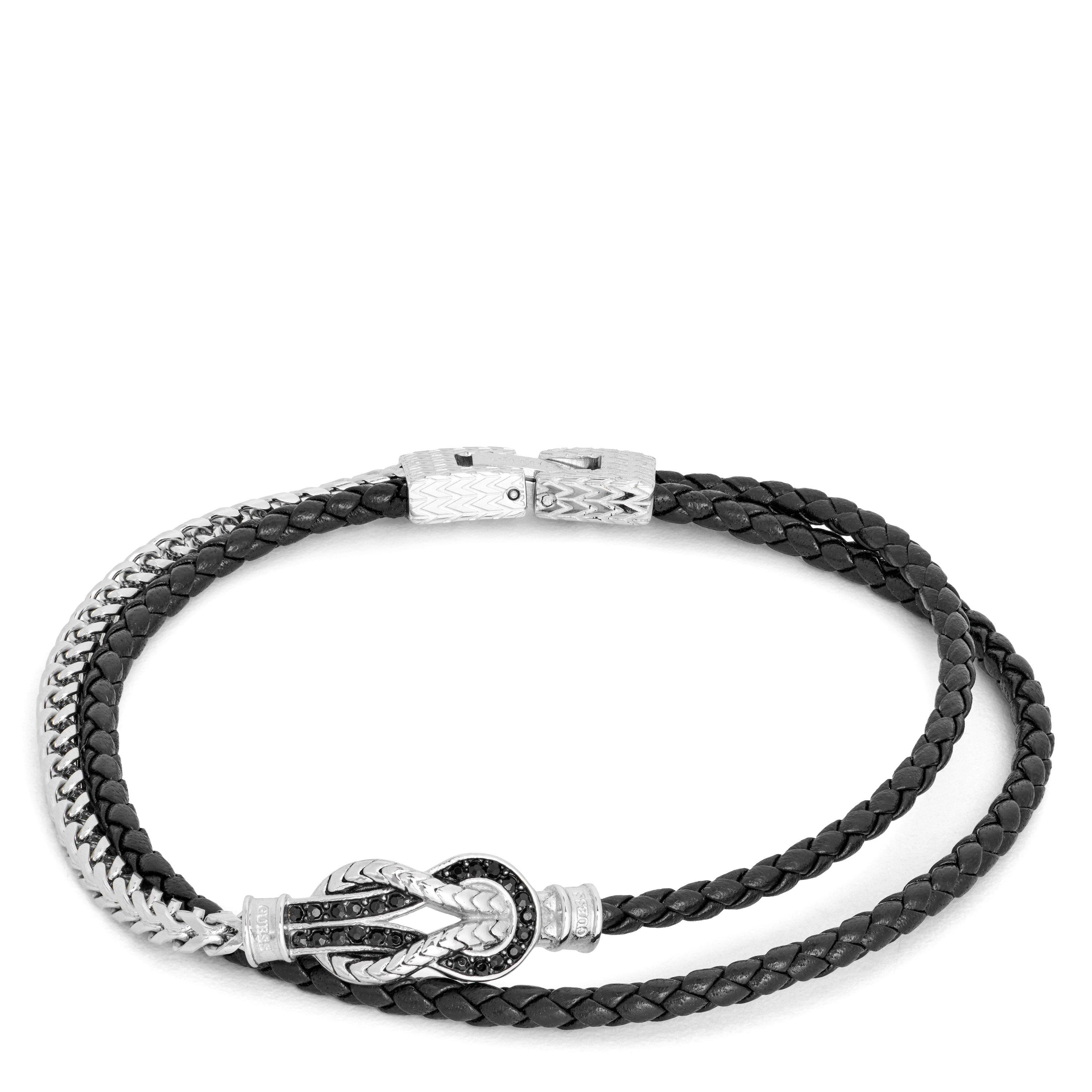 Guess Jewellery Men's Silver/Black Gents Large Crystal And Knot Leather Bracelet Umb05029stbkl – - Stainless Steel / Crystal - Image 3