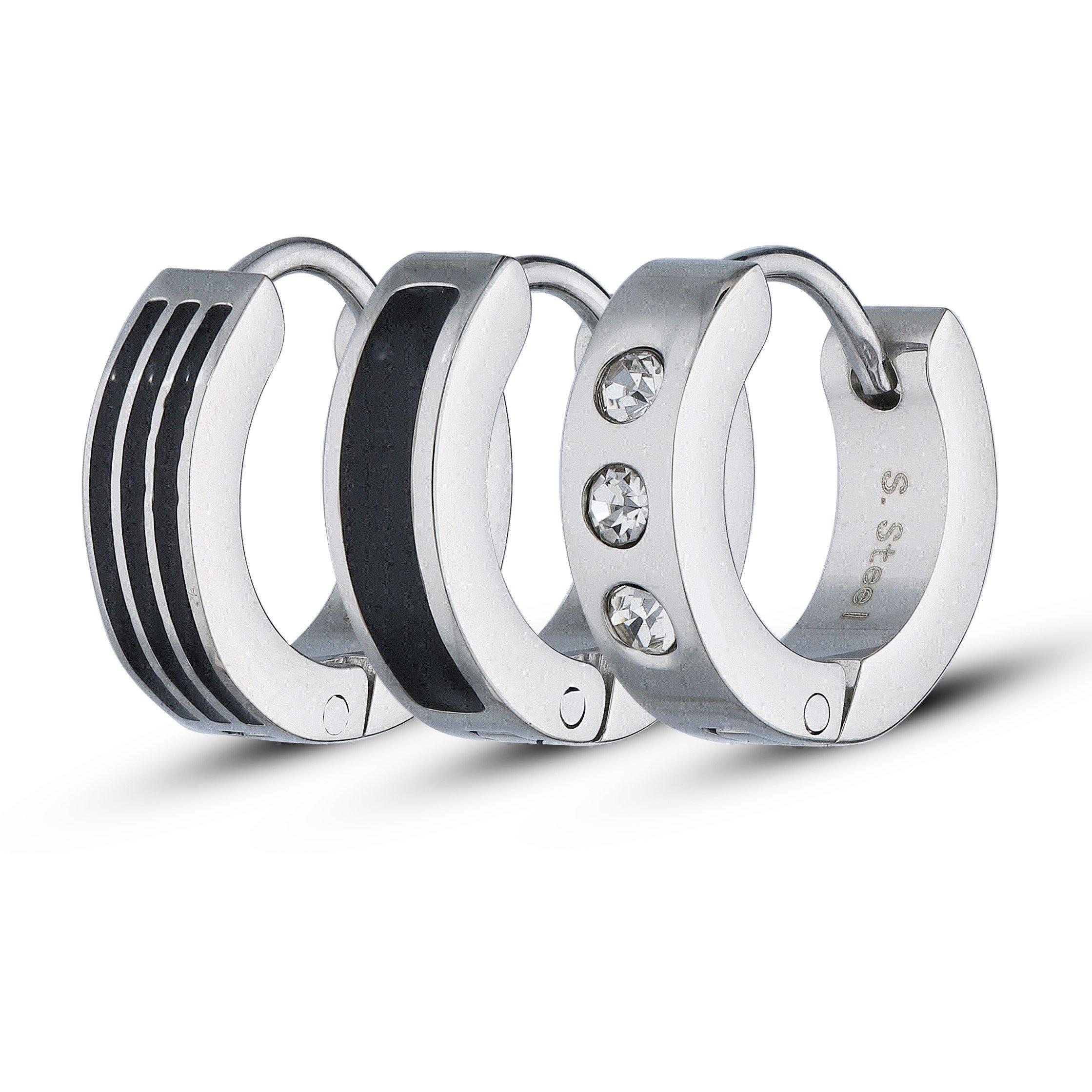 Silver - Be You - Mens Stainless Steel 3 Piece Huggie Earring Set - 1