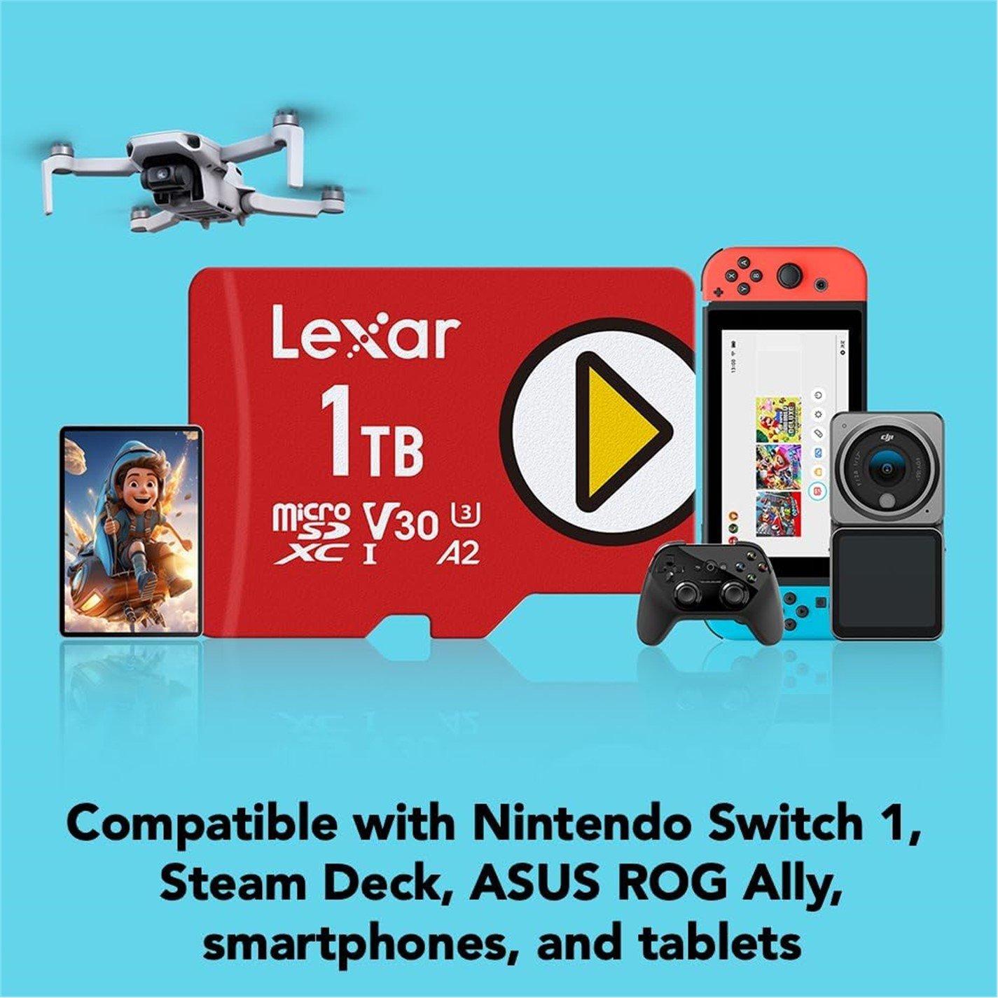 Red - Lexar - Lexar 1TB Play Micro SDXC - UHS-1 Card - 3